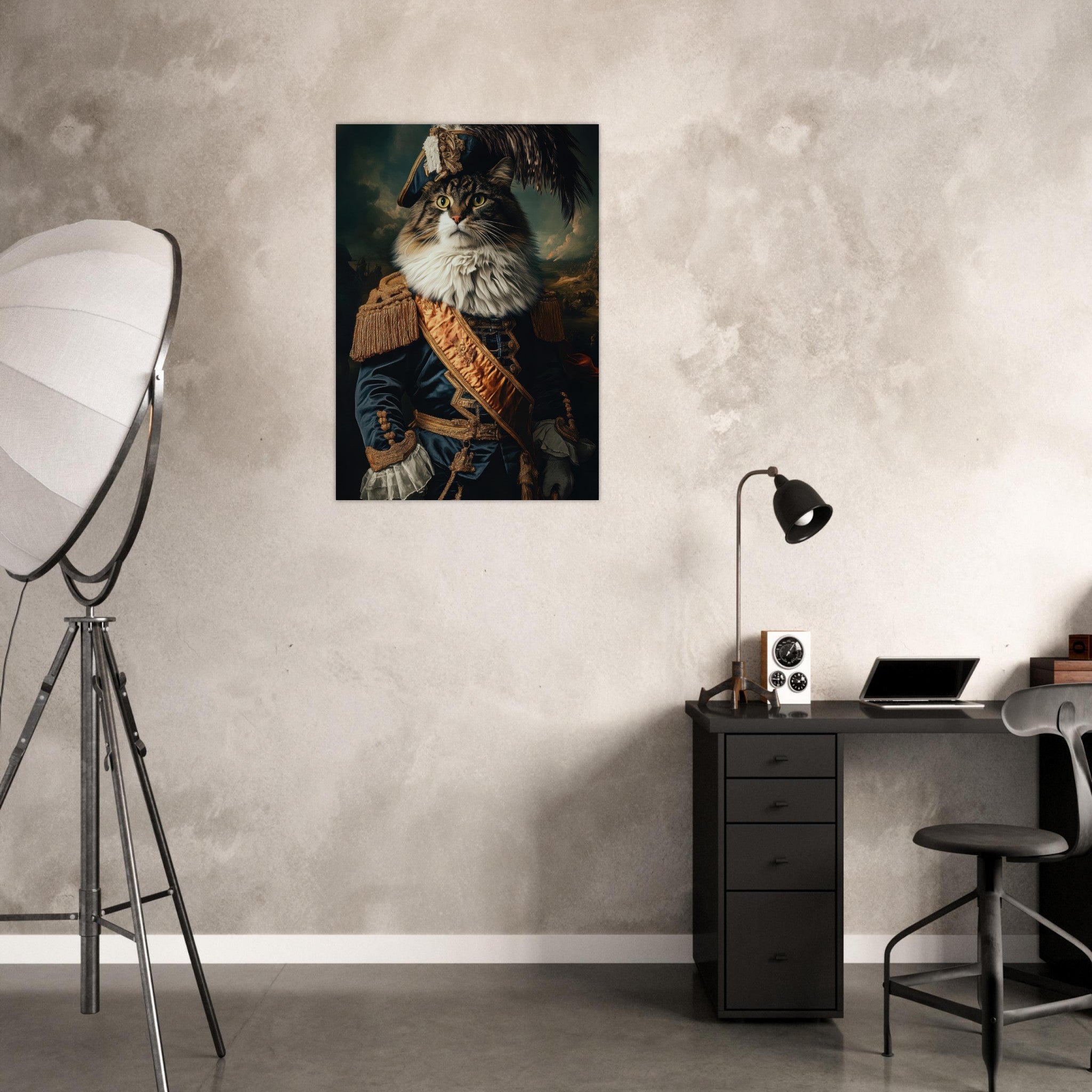 Aluminum Print Portrait - Baroque Military Commander Cat A fierce - looking 4 - Shop Ai Art WebShop - Digital Art online Store