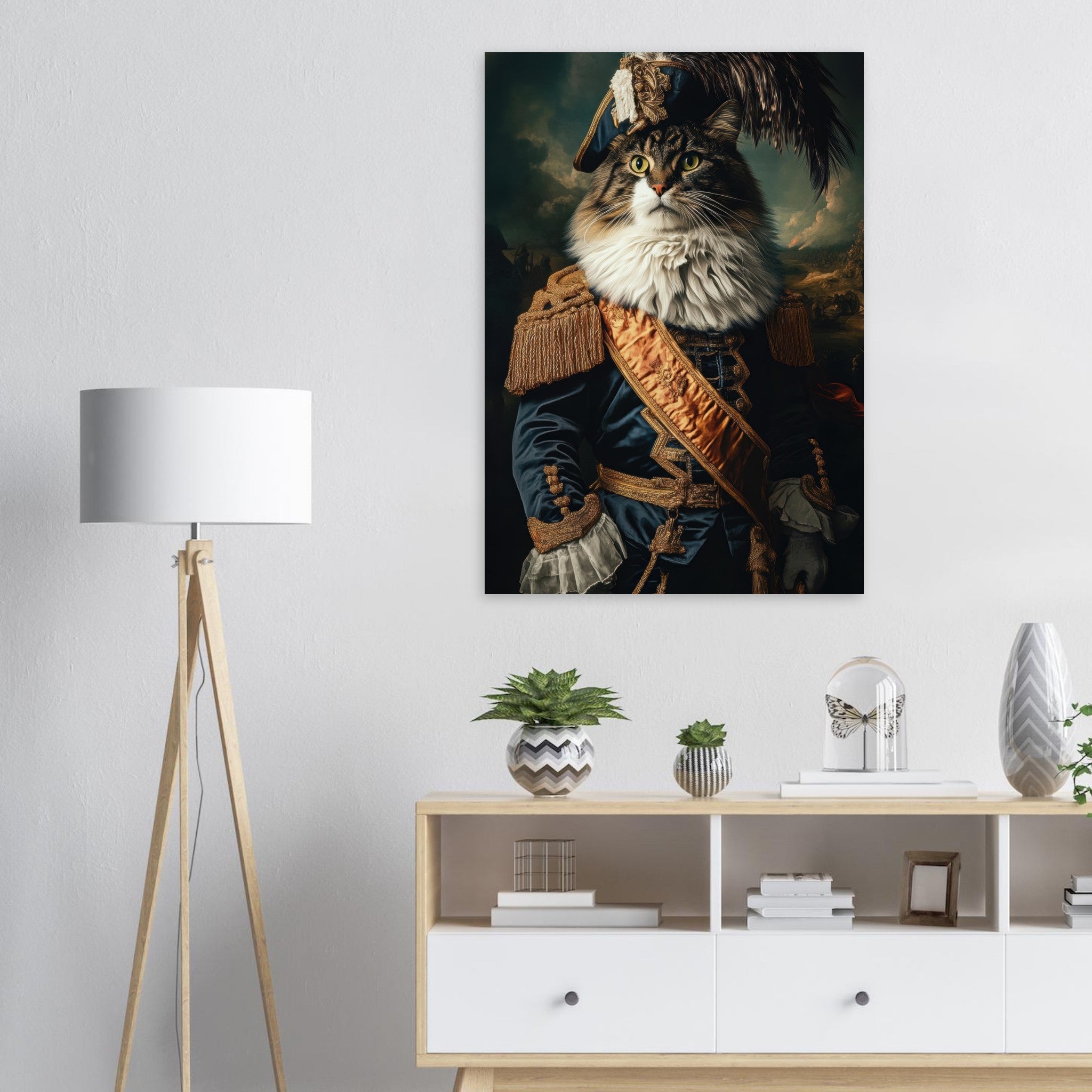 Aluminum Print Portrait - Baroque Military Commander Cat A fierce - looking 4 - Shop Ai Art WebShop - Digital Art online Store