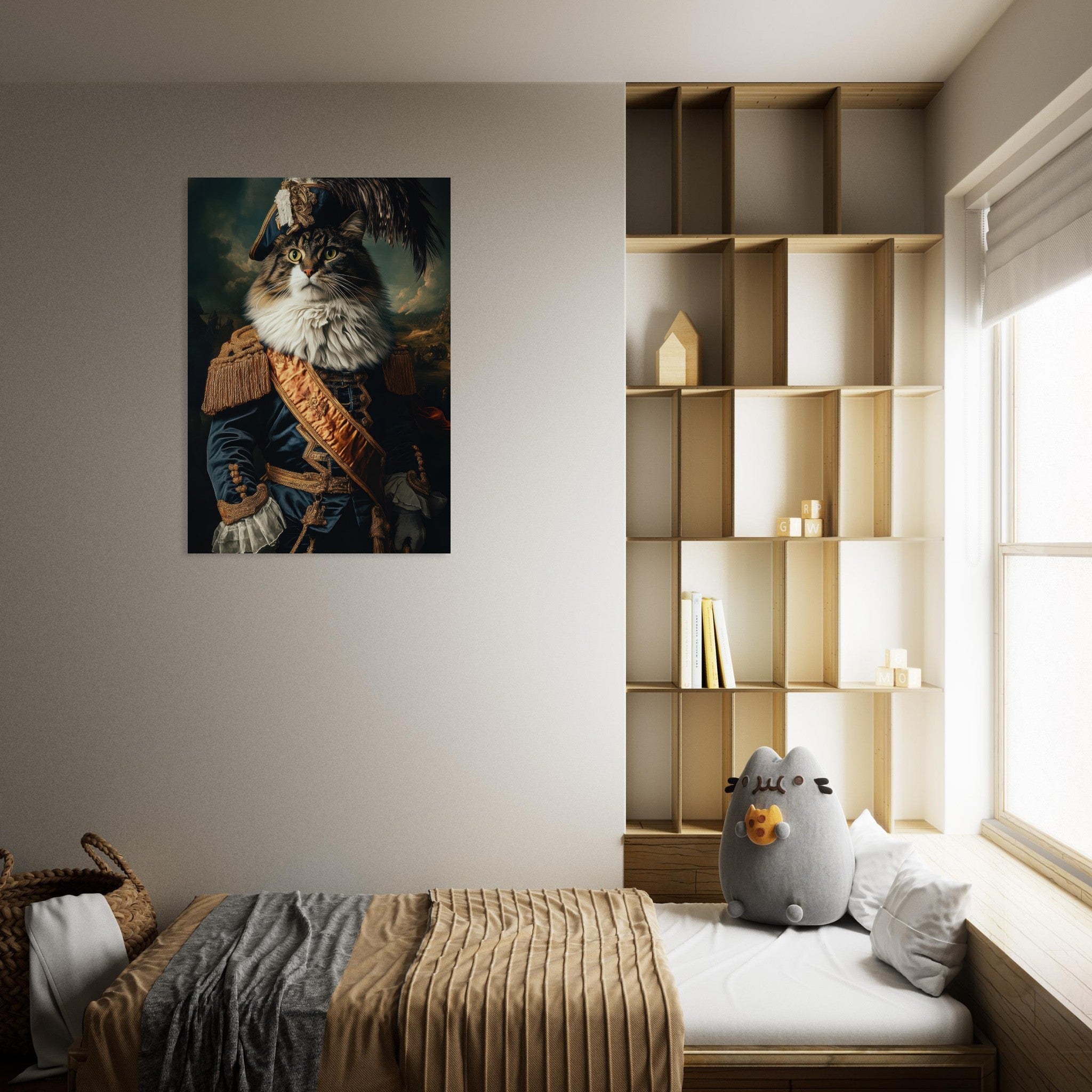 Aluminum Print Portrait - Baroque Military Commander Cat A fierce - looking 4 - Shop Ai Art WebShop - Digital Art online Store