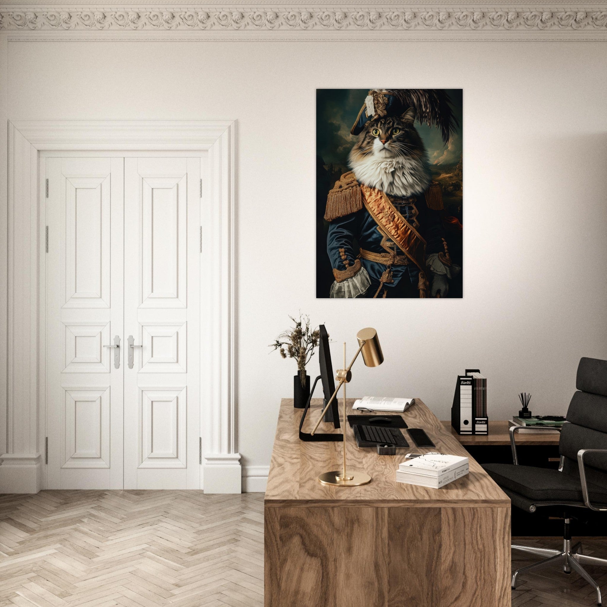 Aluminum Print Portrait - Baroque Military Commander Cat A fierce - looking 4 - Shop Ai Art WebShop - Digital Art online Store
