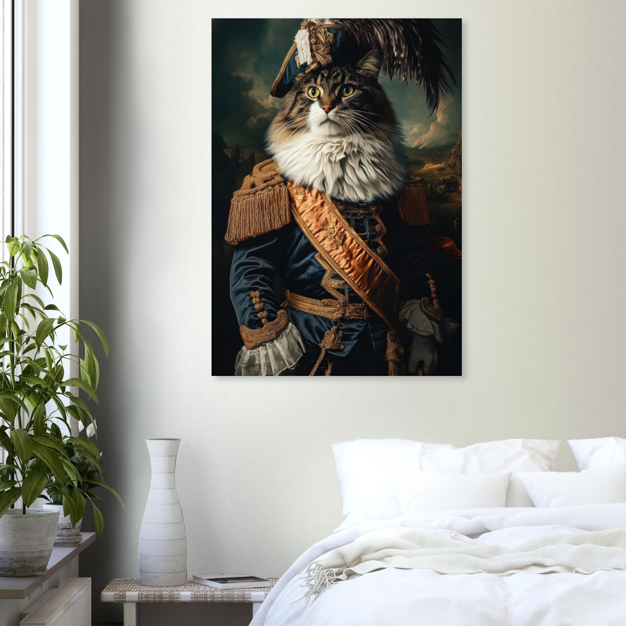 Aluminum Print Portrait - Baroque Military Commander Cat A fierce - looking 4 - Shop Ai Art WebShop - Digital Art online Store