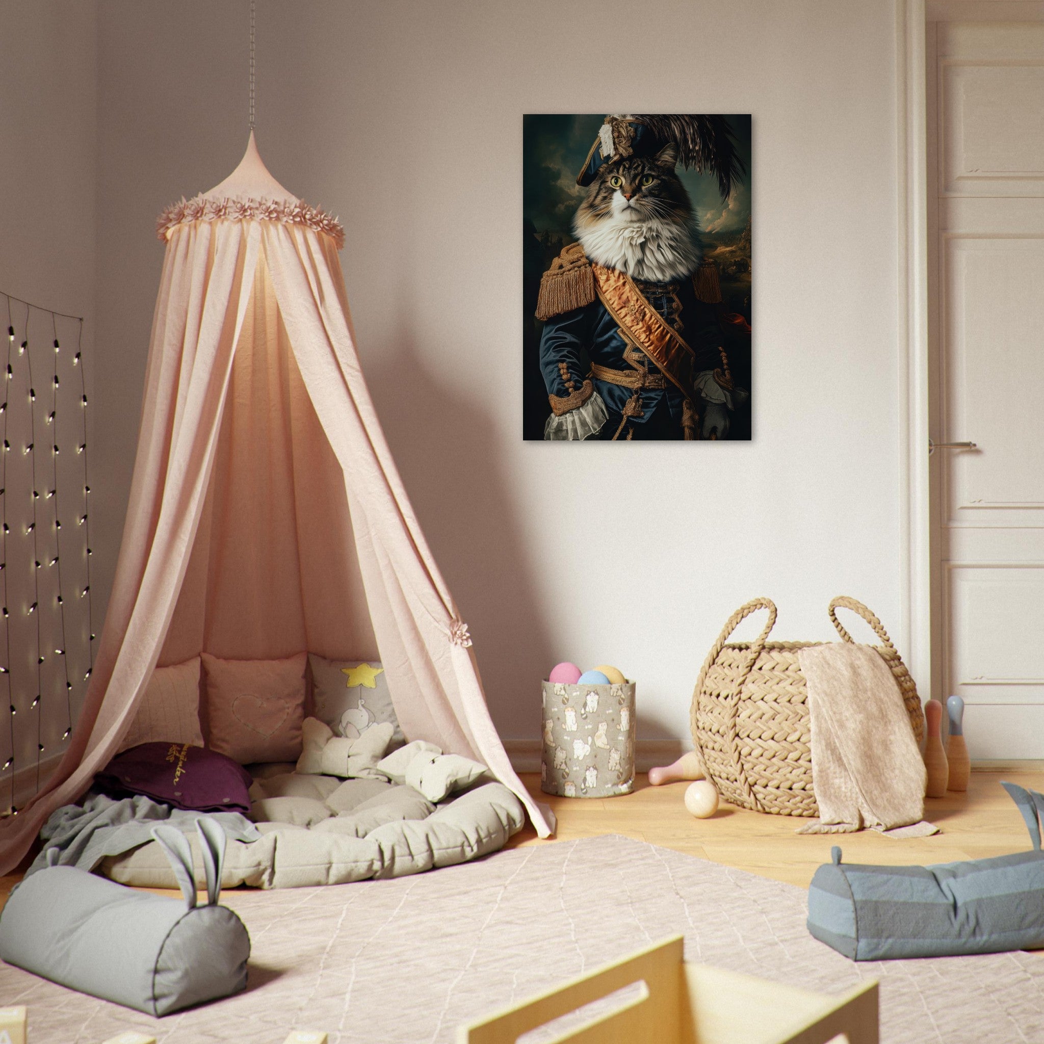 Aluminum Print Portrait - Baroque Military Commander Cat A fierce - looking 4 - Shop Ai Art WebShop - Digital Art online Store
