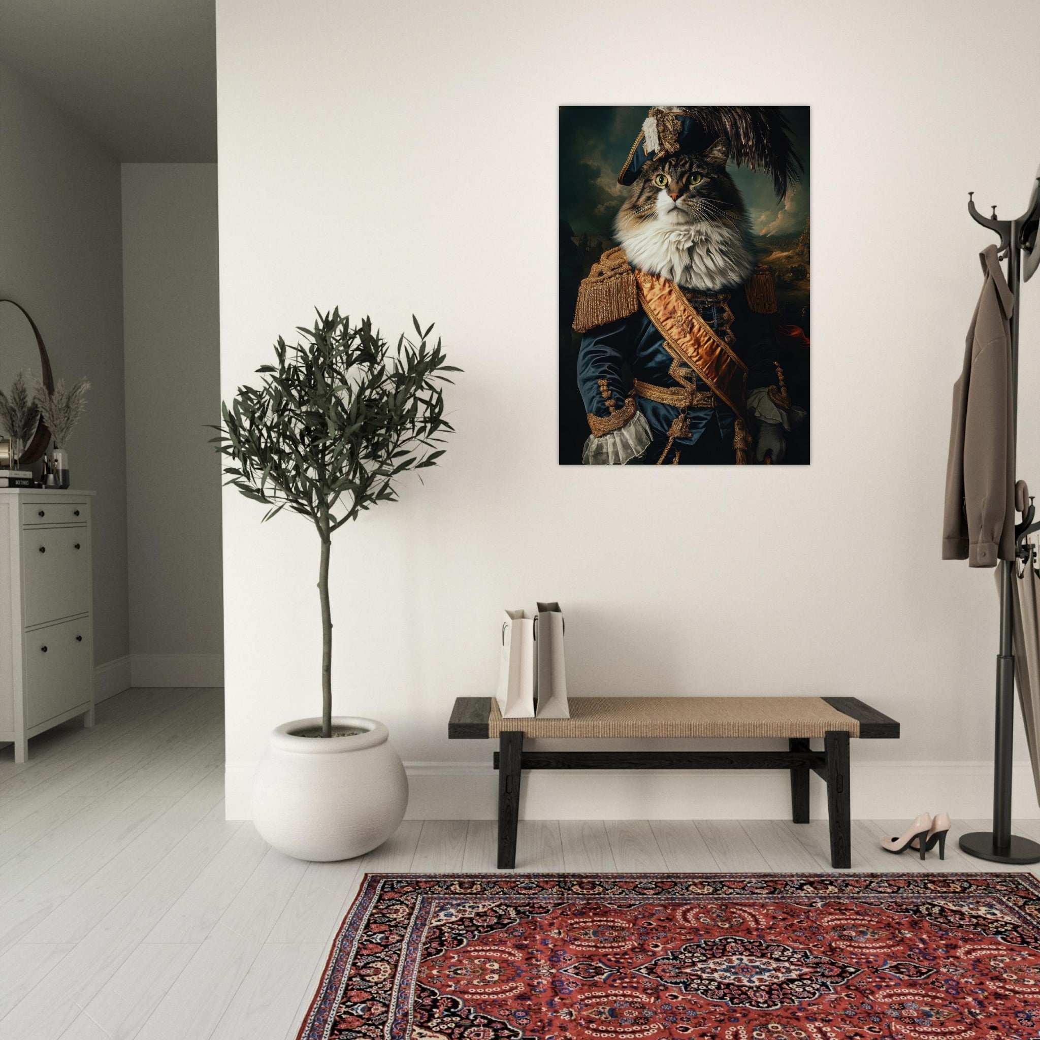 Aluminum Print Portrait - Baroque Military Commander Cat A fierce - looking 4 - Shop Ai Art WebShop - Digital Art online Store