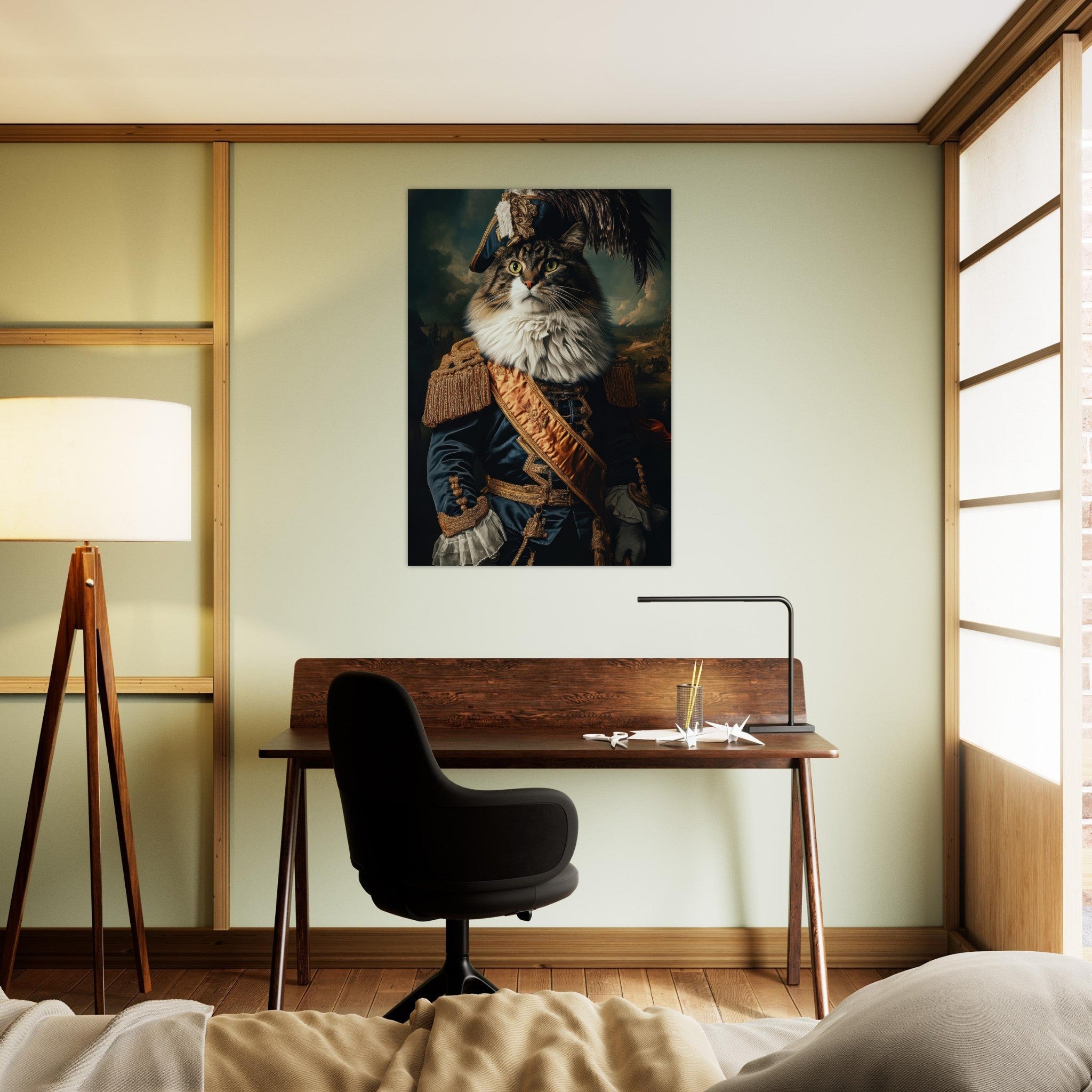 Aluminum Print Portrait - Baroque Military Commander Cat A fierce - looking 4 - Shop Ai Art WebShop - Digital Art online Store