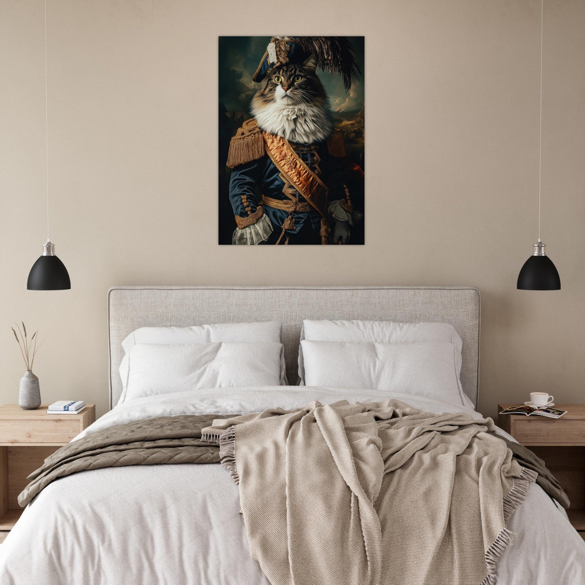 Aluminum Print Portrait - Baroque Military Commander Cat A fierce - looking 4 - Shop Ai Art WebShop - Digital Art online Store