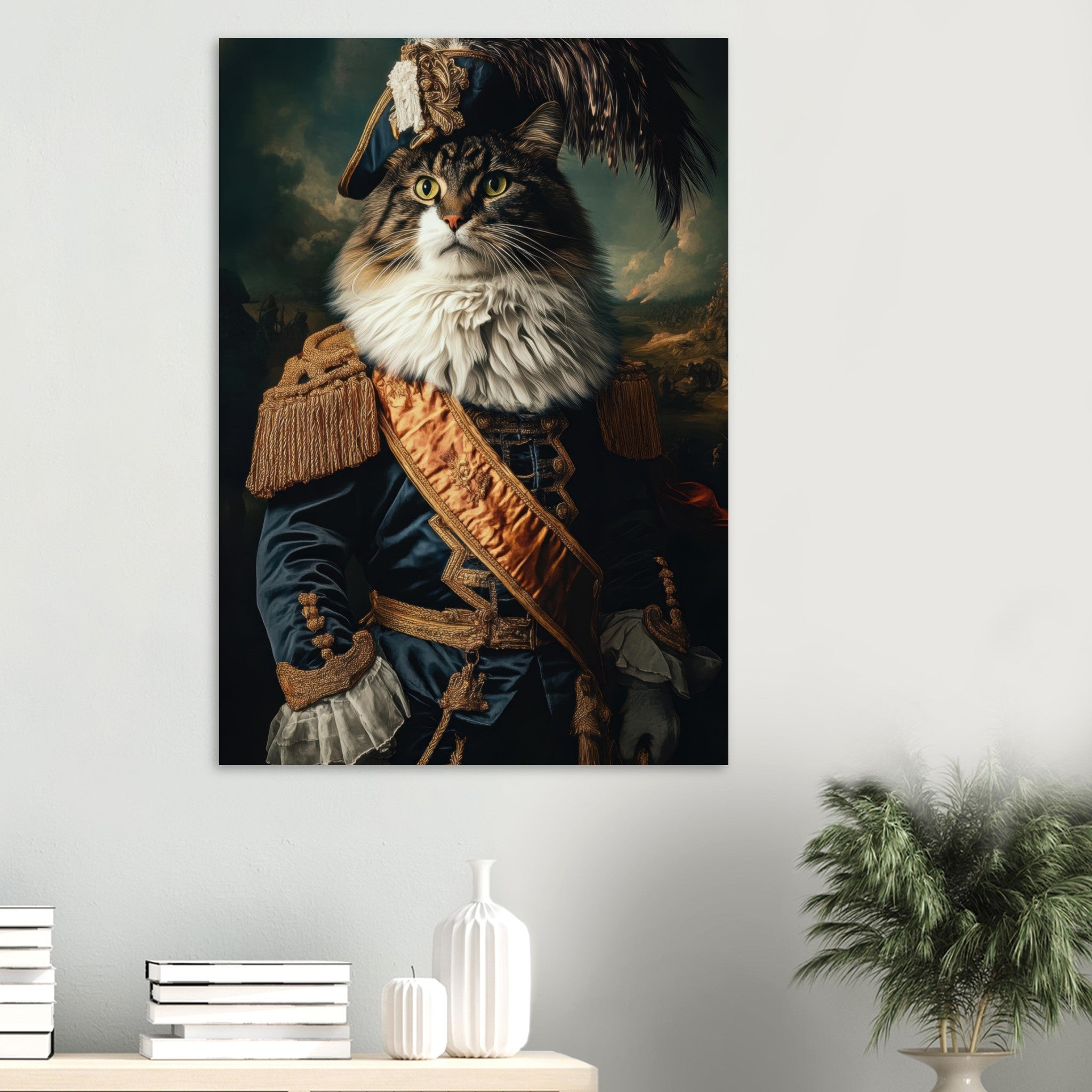 Aluminum Print Portrait - Baroque Military Commander Cat A fierce - looking 4 - Shop Ai Art WebShop - Digital Art online Store