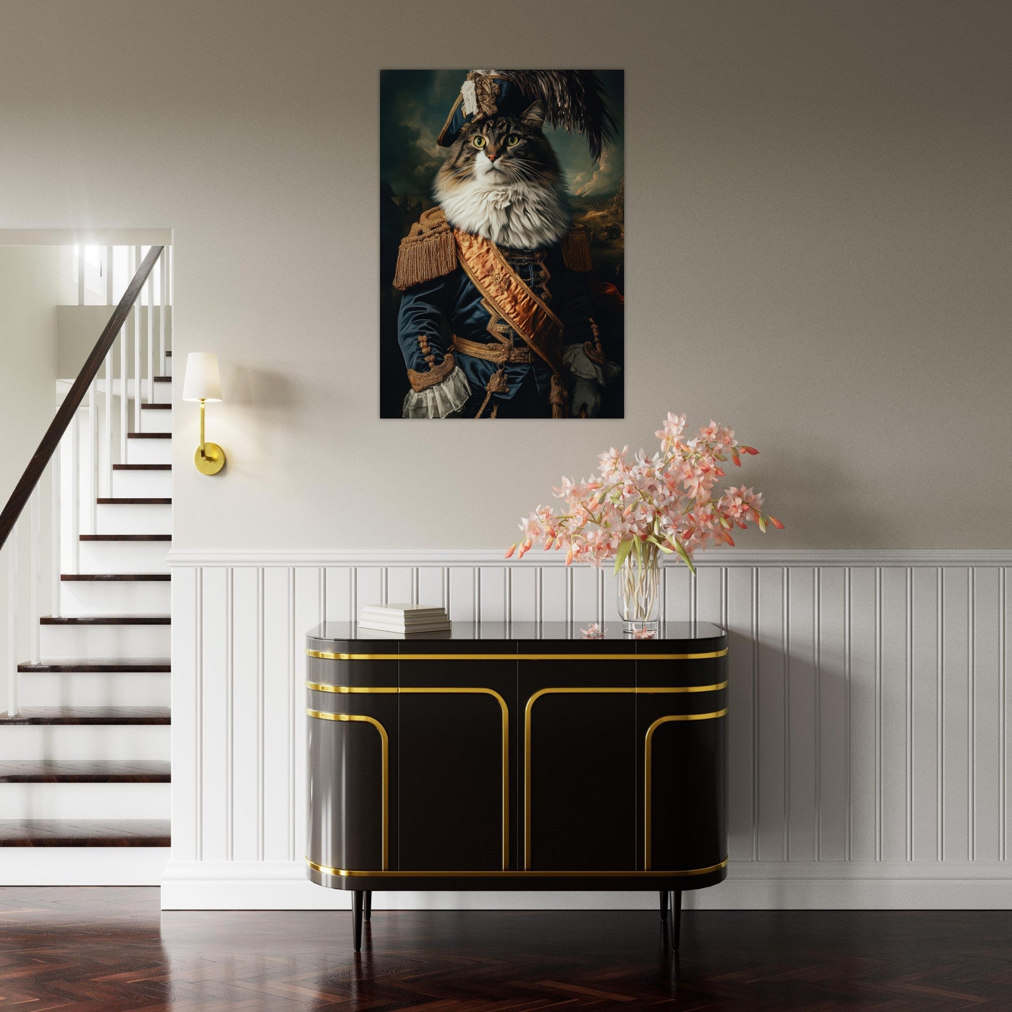 Aluminum Print Portrait - Baroque Military Commander Cat A fierce - looking 4 - Shop Ai Art WebShop - Digital Art online Store