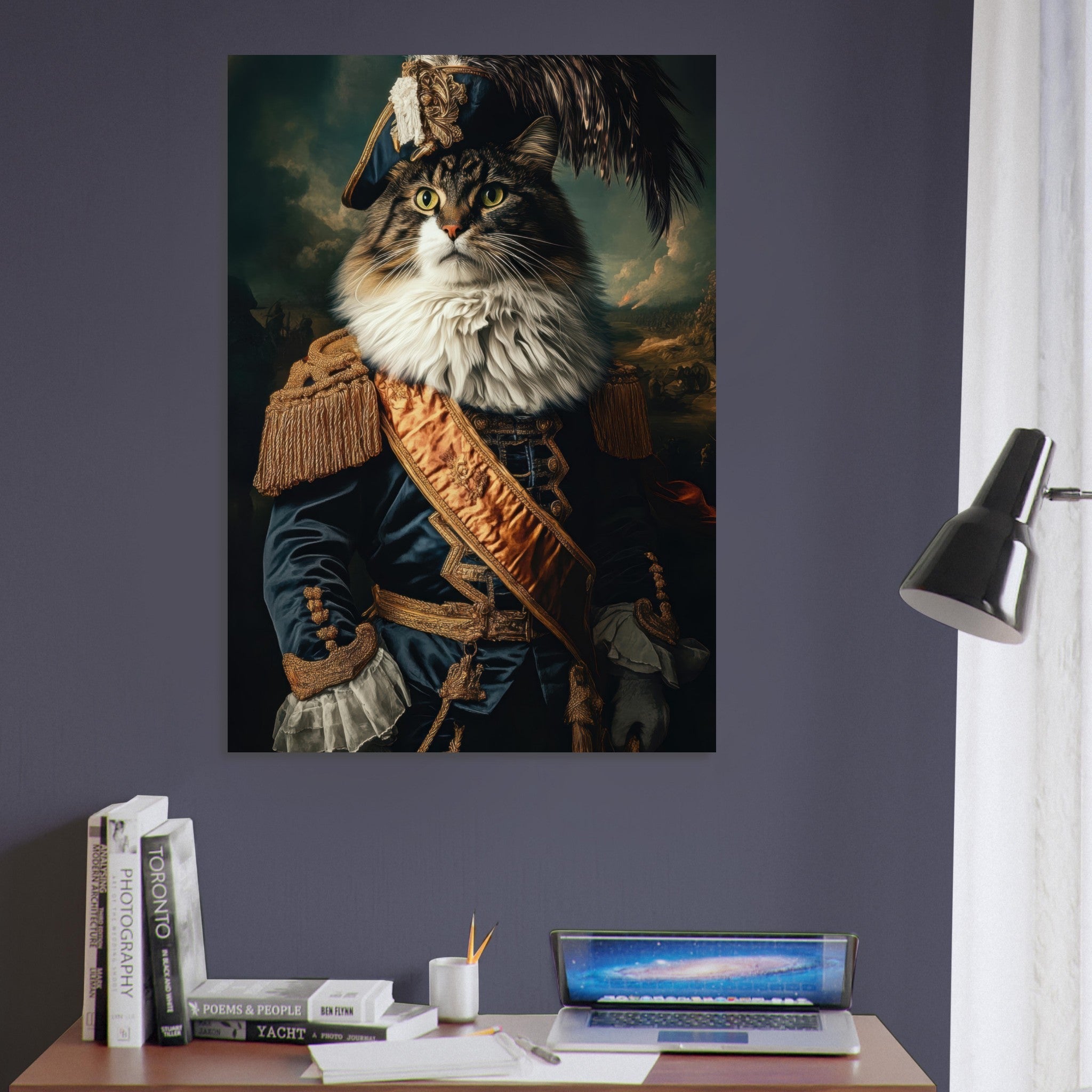 Aluminum Print Portrait - Baroque Military Commander Cat A fierce - looking 4 - Shop Ai Art WebShop - Digital Art online Store