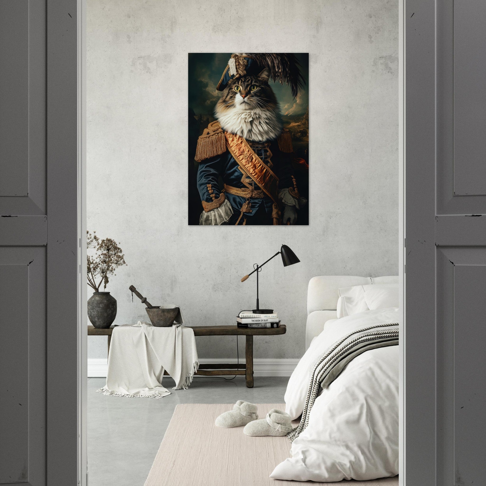 Aluminum Print Portrait - Baroque Military Commander Cat A fierce - looking 4 - Shop Ai Art WebShop - Digital Art online Store