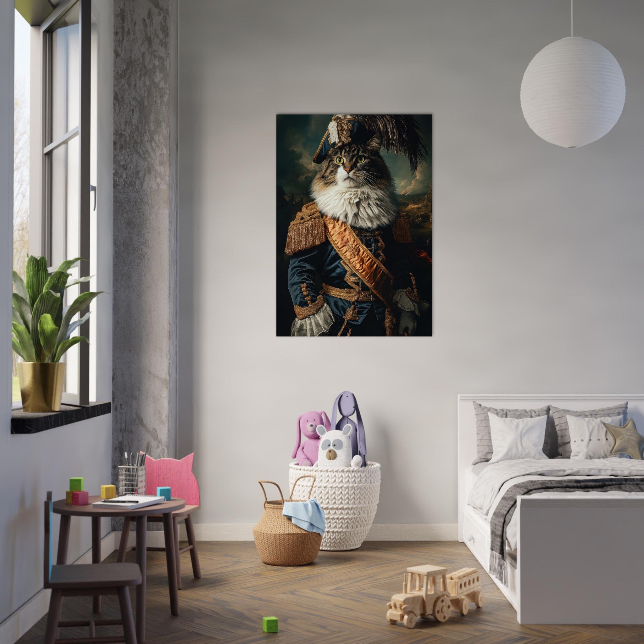 Aluminum Print Portrait - Baroque Military Commander Cat A fierce - looking 4 - Shop Ai Art WebShop - Digital Art online Store