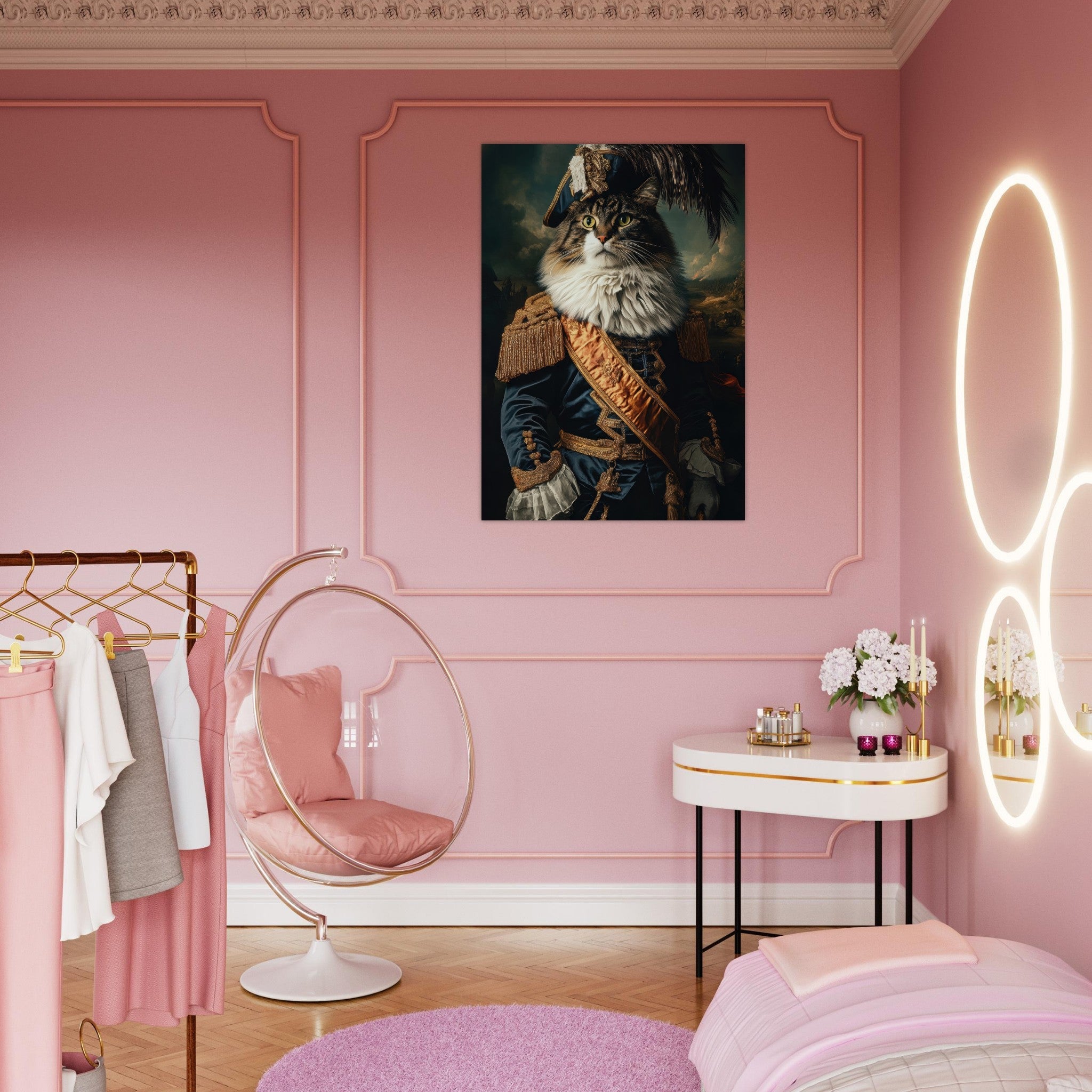 Aluminum Print Portrait - Baroque Military Commander Cat A fierce - looking 4 - Shop Ai Art WebShop - Digital Art online Store