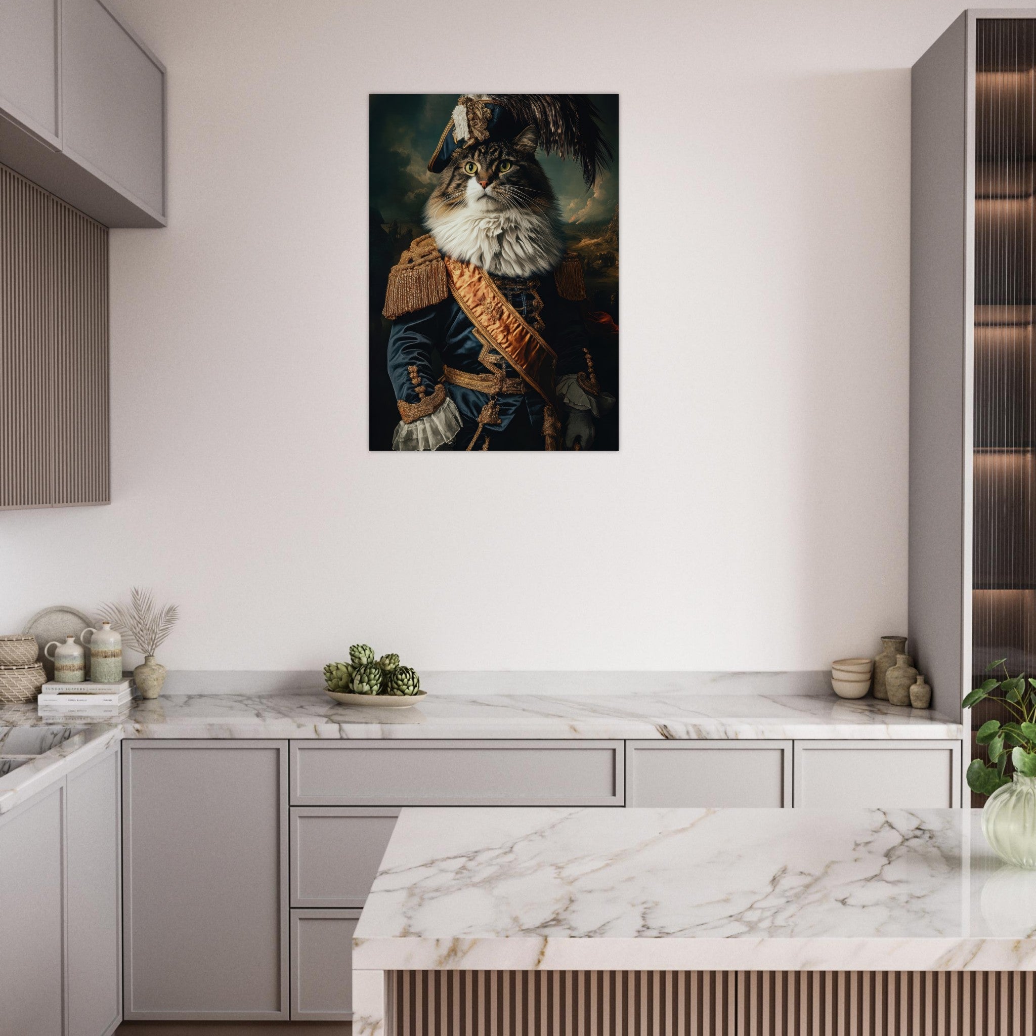 Aluminum Print Portrait - Baroque Military Commander Cat A fierce - looking 4 - Shop Ai Art WebShop - Digital Art online Store