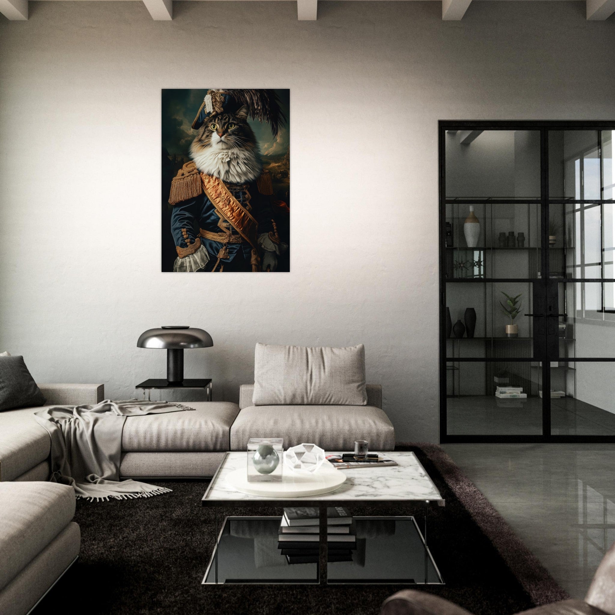 Aluminum Print Portrait - Baroque Military Commander Cat A fierce - looking 4 - Shop Ai Art WebShop - Digital Art online Store