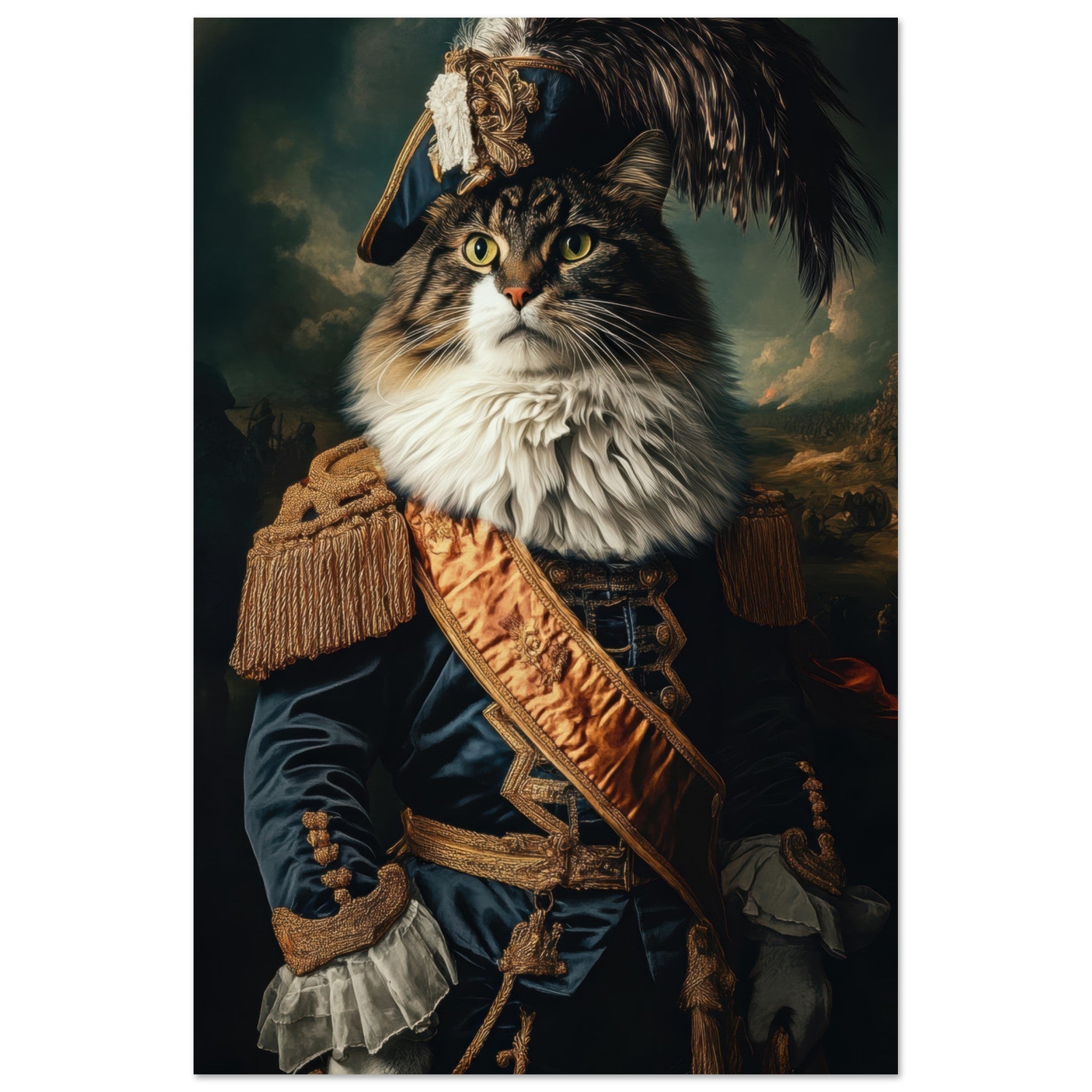 Aluminum Print Portrait - Baroque Military Commander Cat A fierce - looking 4 - Shop Ai Art WebShop - Digital Art online Store