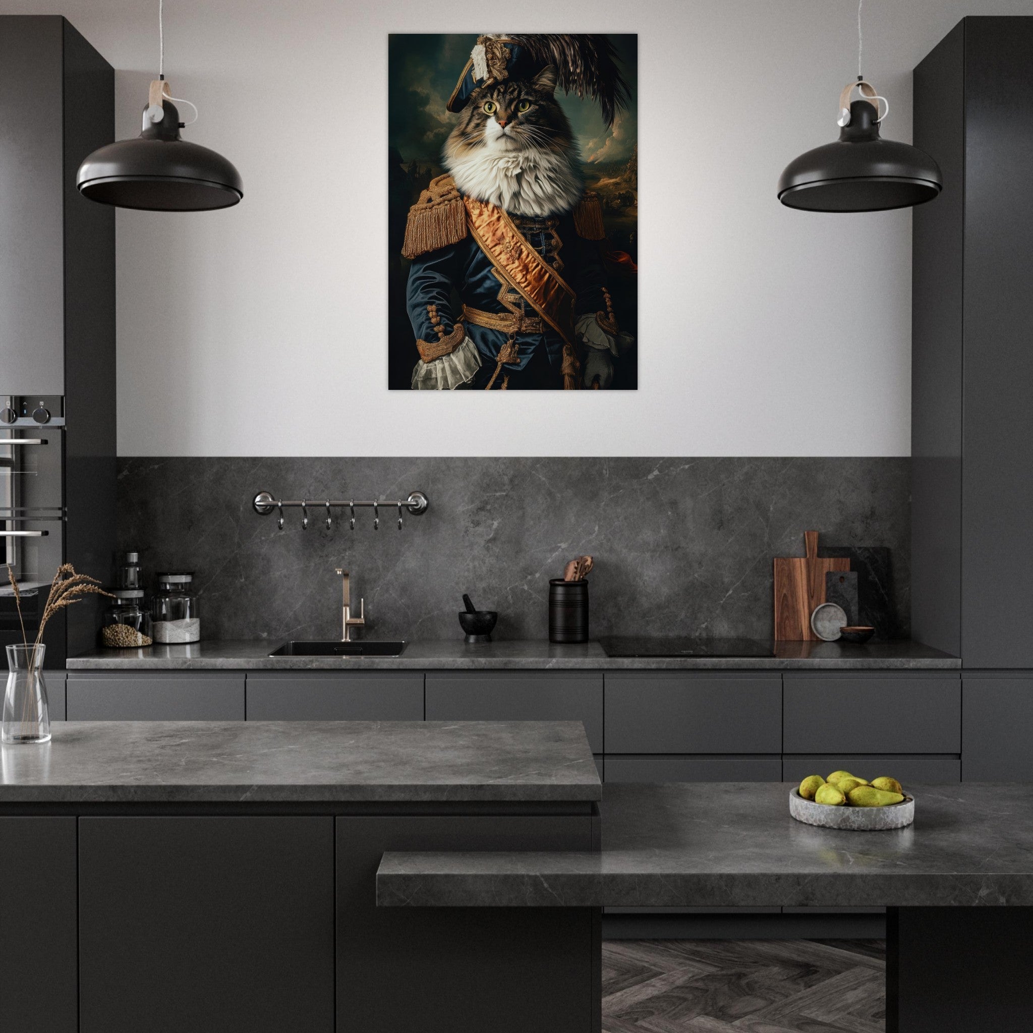 Aluminum Print Portrait - Baroque Military Commander Cat A fierce - looking 4 - Shop Ai Art WebShop - Digital Art online Store