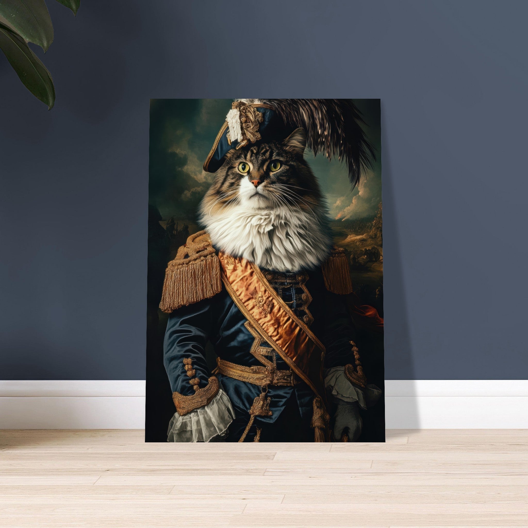 Aluminum Print Portrait - Baroque Military Commander Cat A fierce - looking 4 - Shop Ai Art WebShop - Digital Art online Store