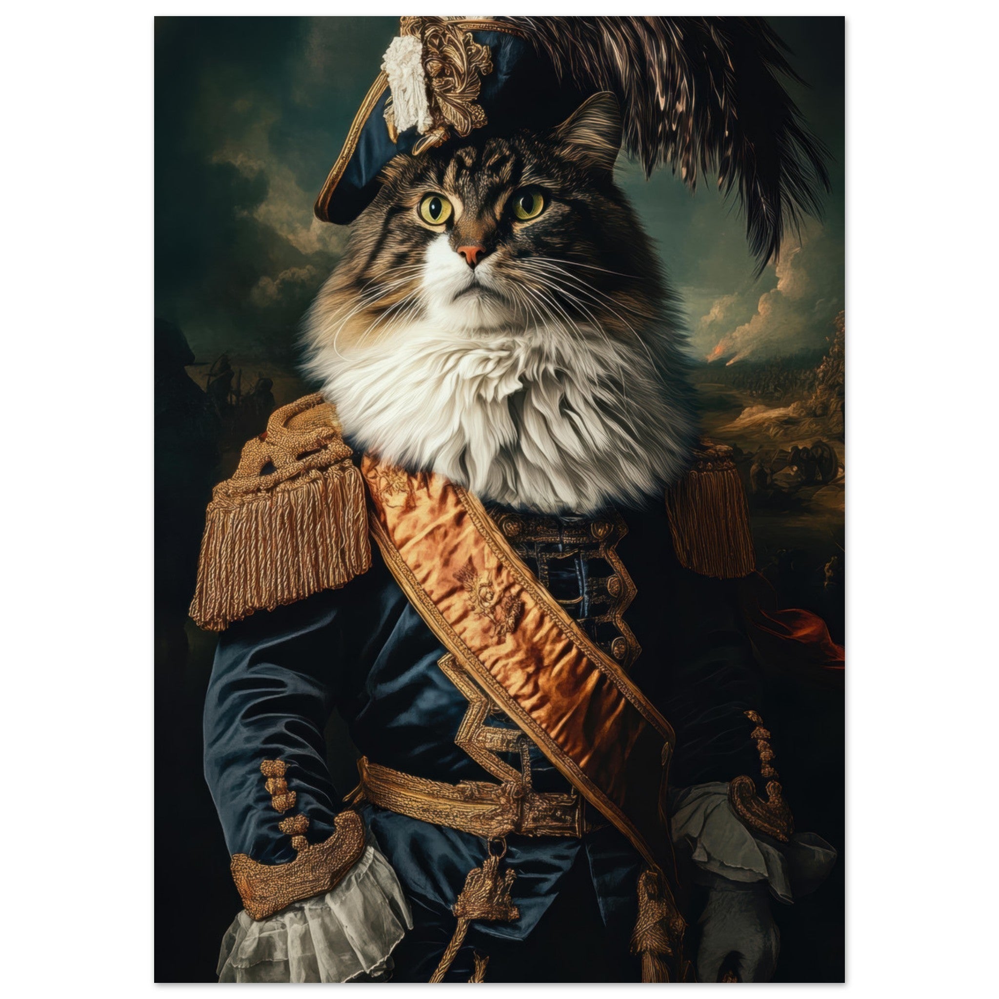 Aluminum Print Portrait - Baroque Military Commander Cat A fierce - looking 4 - Shop Ai Art WebShop - Digital Art online Store