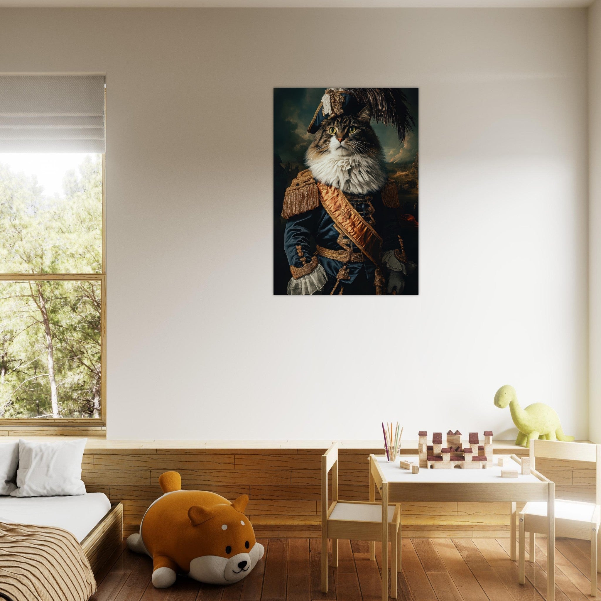 Aluminum Print Portrait - Baroque Military Commander Cat A fierce - looking 4 - Shop Ai Art WebShop - Digital Art online Store