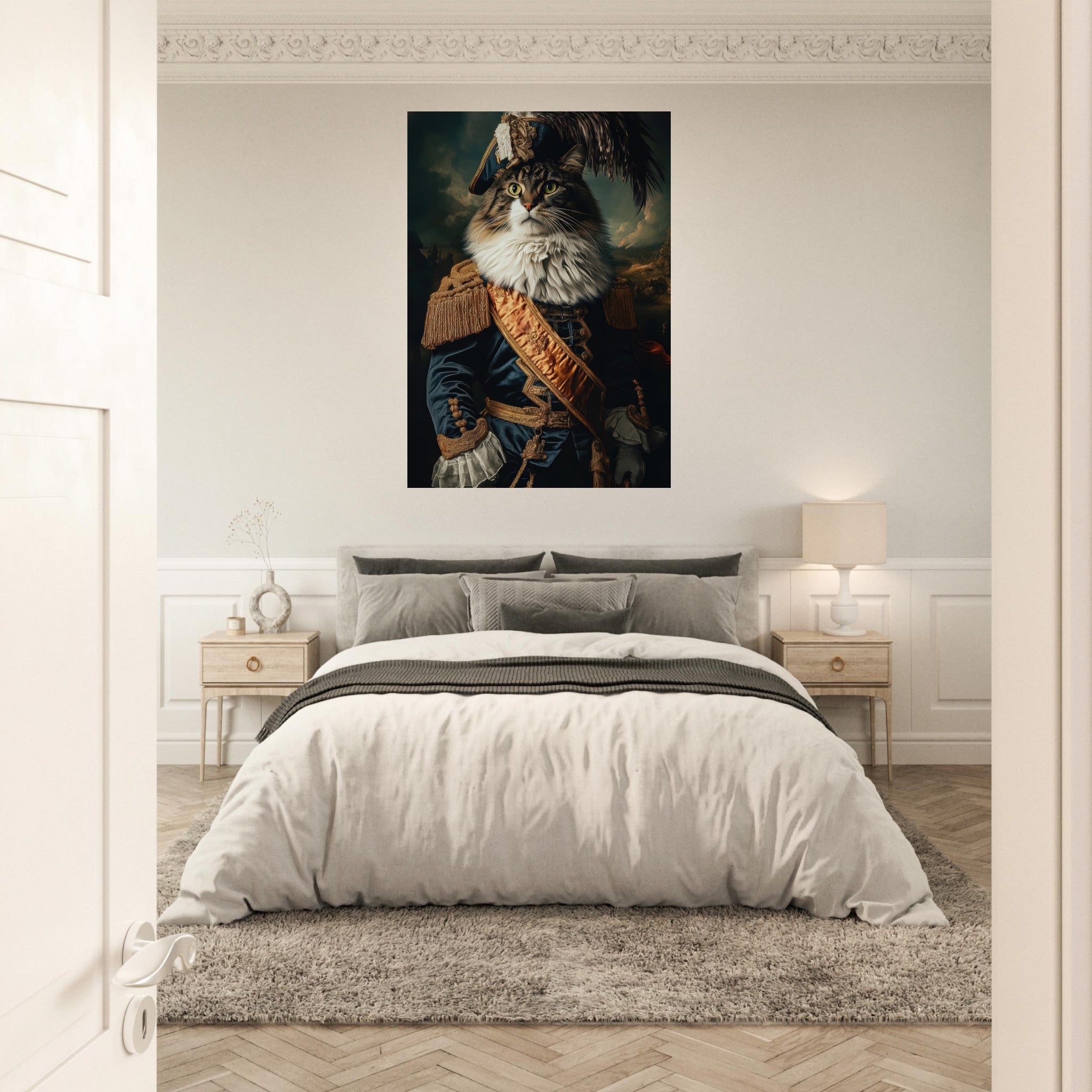 Aluminum Print Portrait - Baroque Military Commander Cat A fierce - looking 4 - Shop Ai Art WebShop - Digital Art online Store