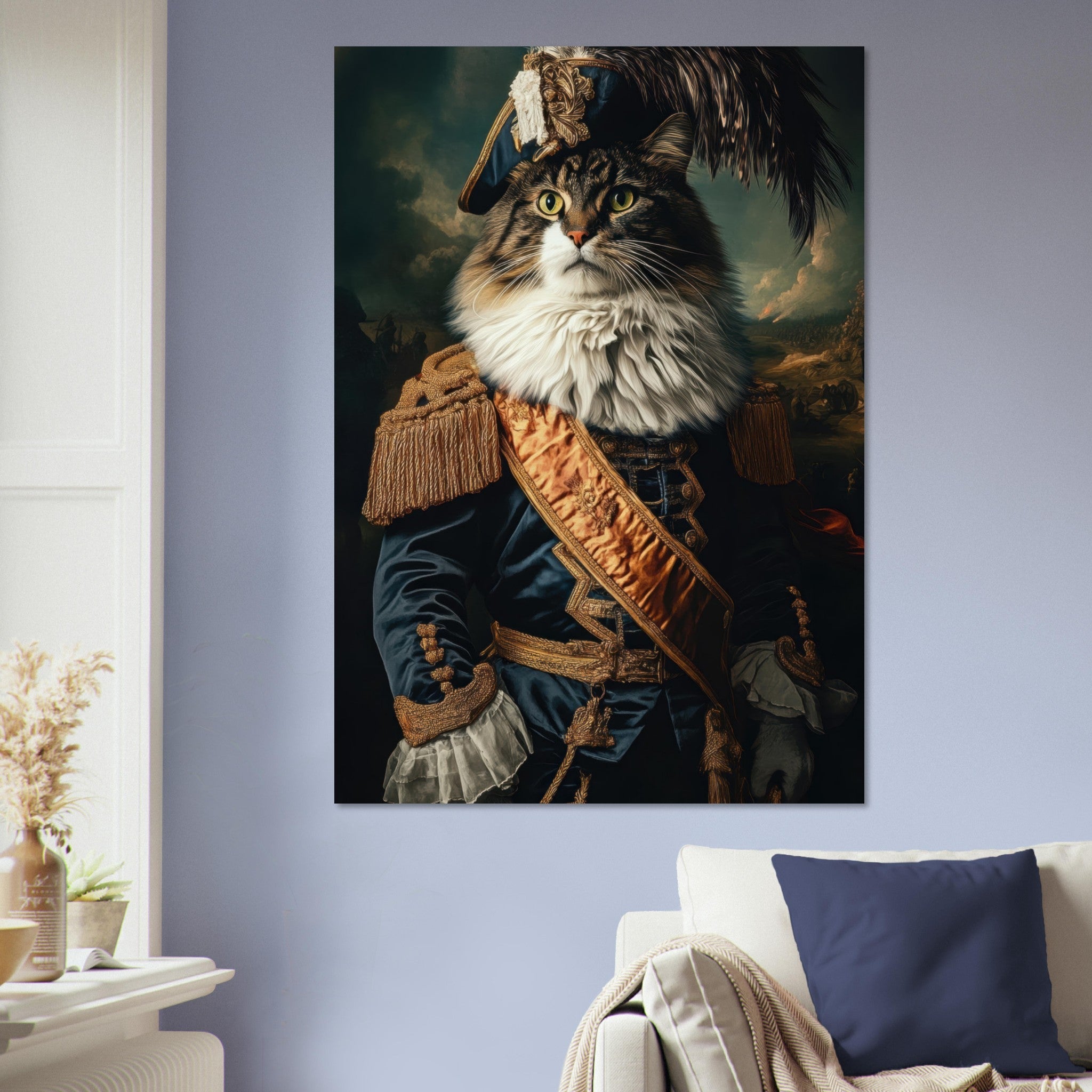 Aluminum Print Portrait - Baroque Military Commander Cat A fierce - looking 4 - Shop Ai Art WebShop - Digital Art online Store
