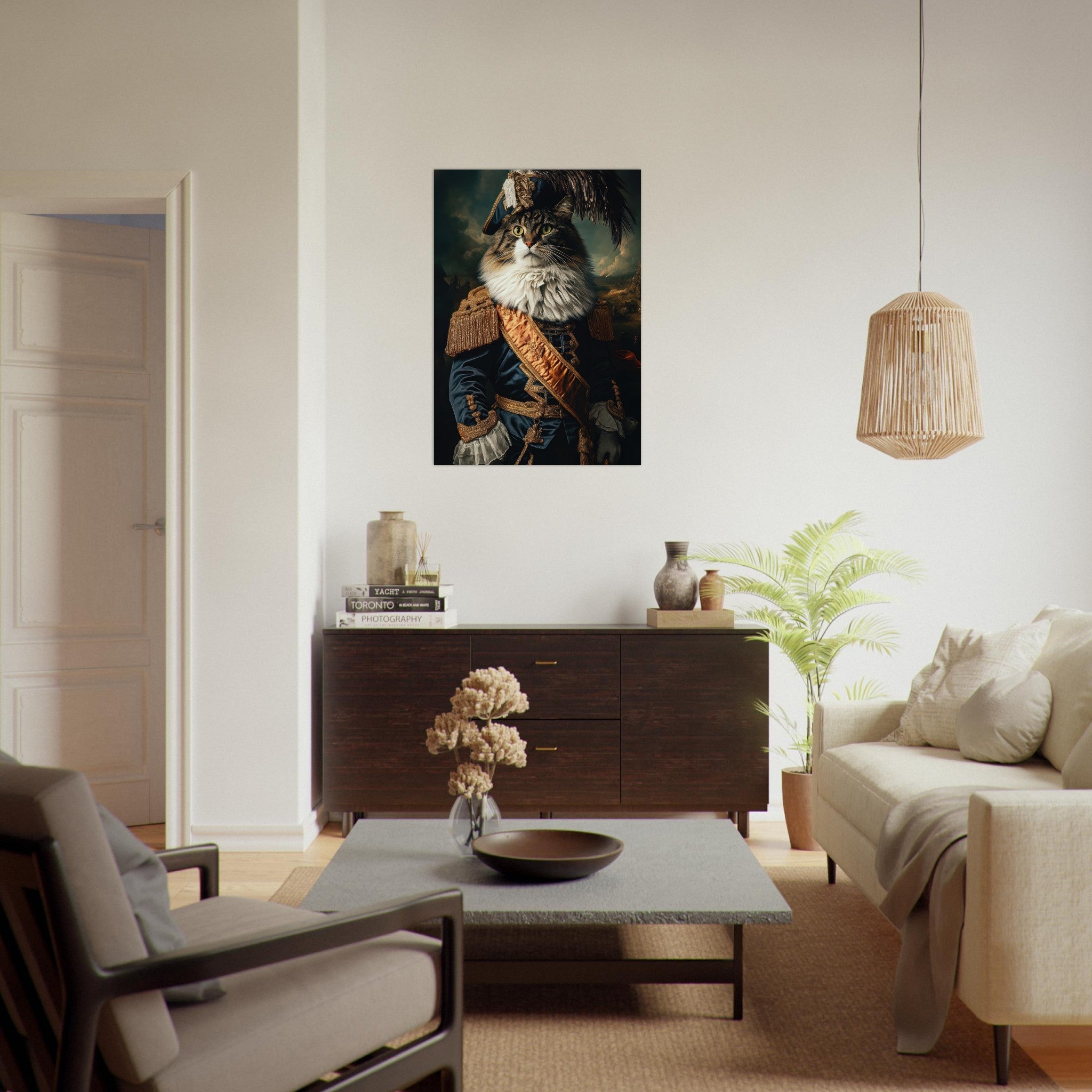 Aluminum Print Portrait - Baroque Military Commander Cat A fierce - looking 4 - Shop Ai Art WebShop - Digital Art online Store