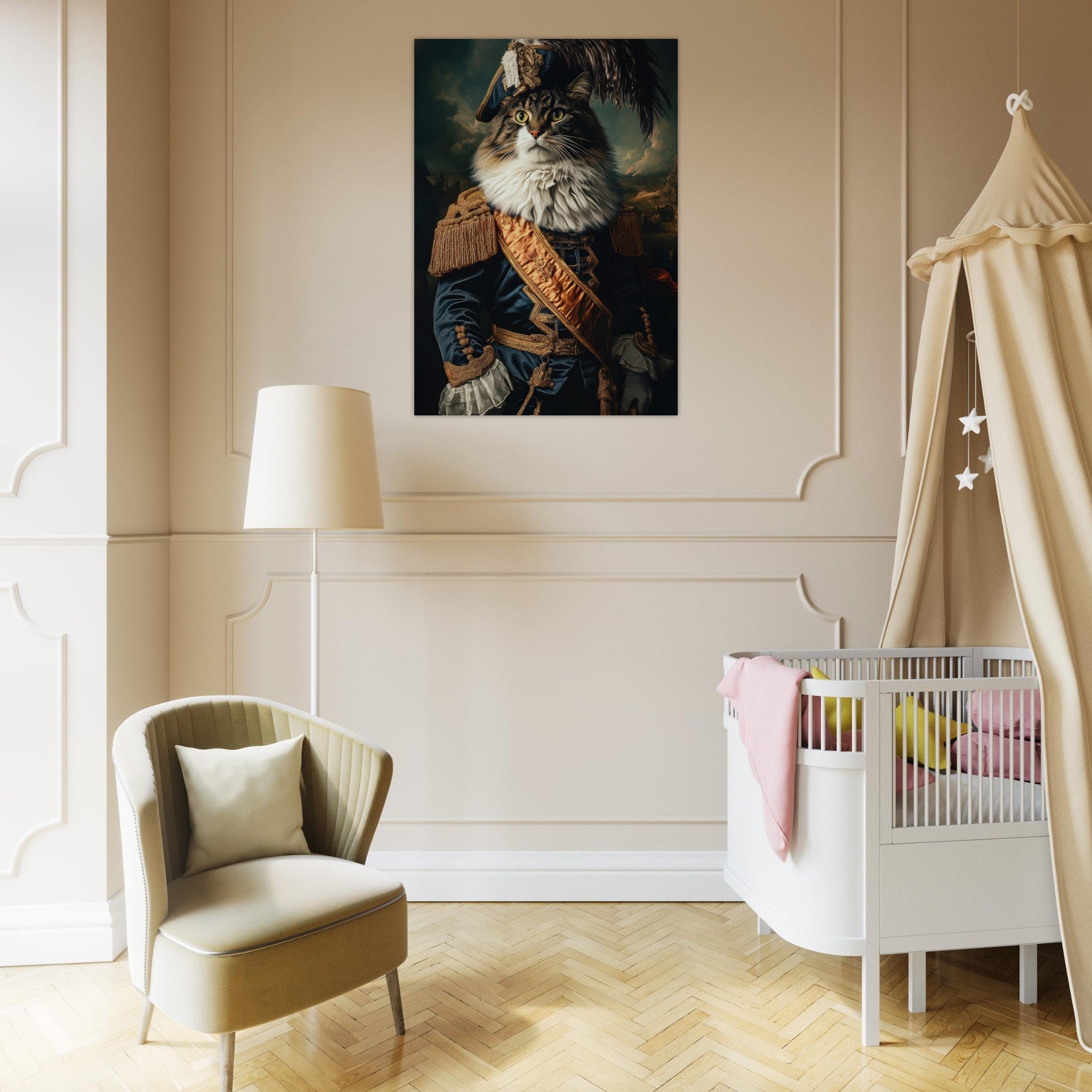 Aluminum Print Portrait - Baroque Military Commander Cat A fierce - looking 4 - Shop Ai Art WebShop - Digital Art online Store