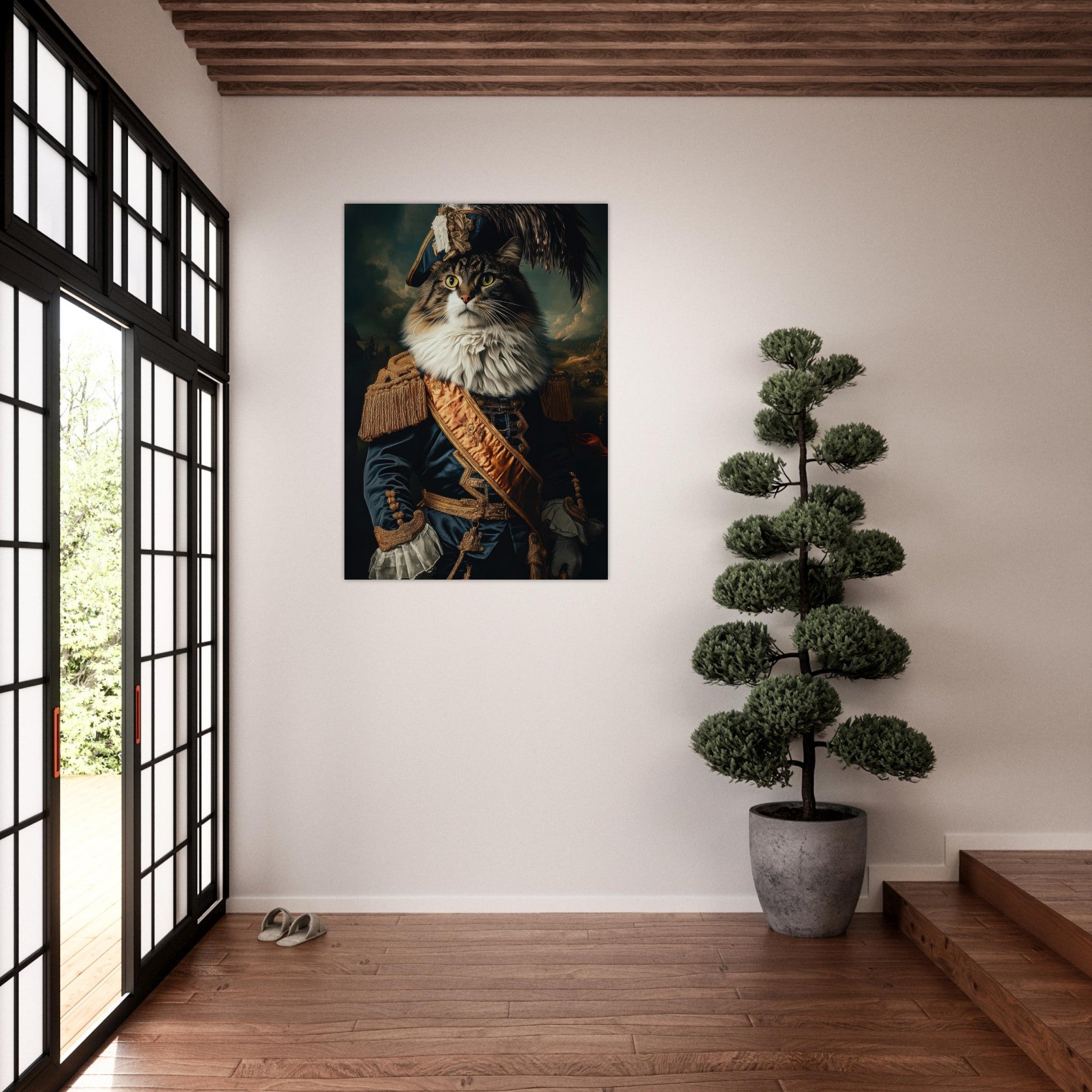 Aluminum Print Portrait - Baroque Military Commander Cat A fierce - looking 4 - Shop Ai Art WebShop - Digital Art online Store