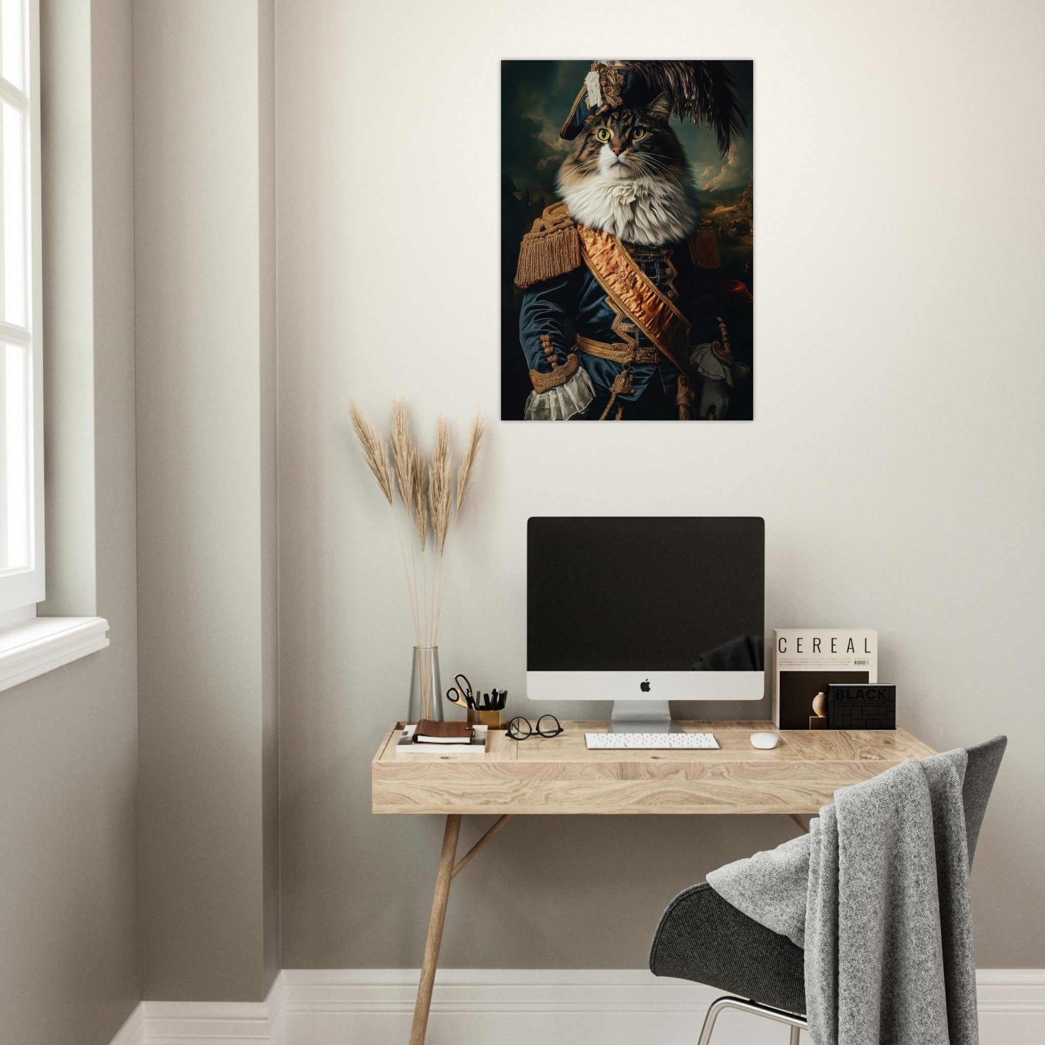 Aluminum Print Portrait - Baroque Military Commander Cat A fierce - looking 4 - Shop Ai Art WebShop - Digital Art online Store