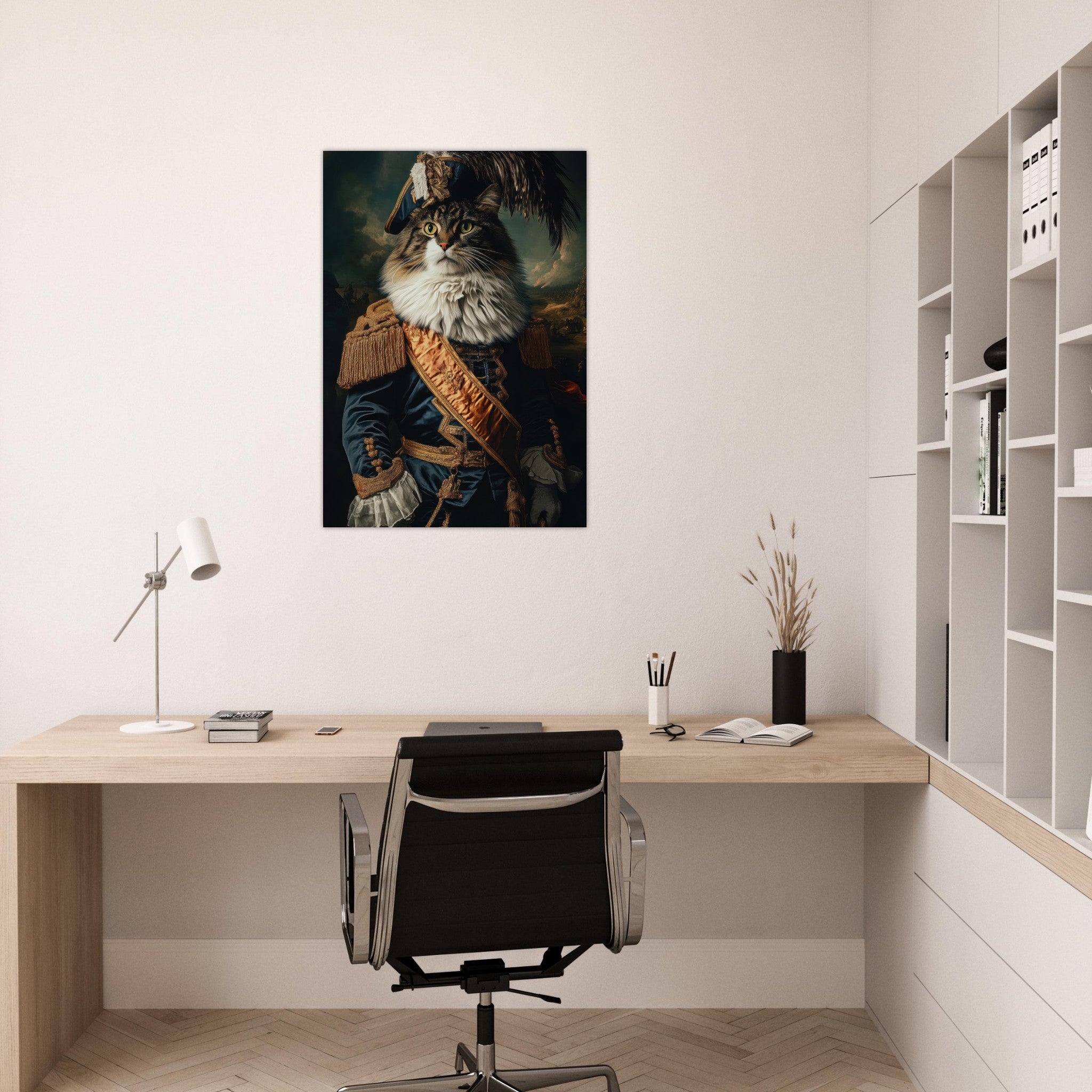 Aluminum Print Portrait - Baroque Military Commander Cat A fierce - looking 4 - Shop Ai Art WebShop - Digital Art online Store