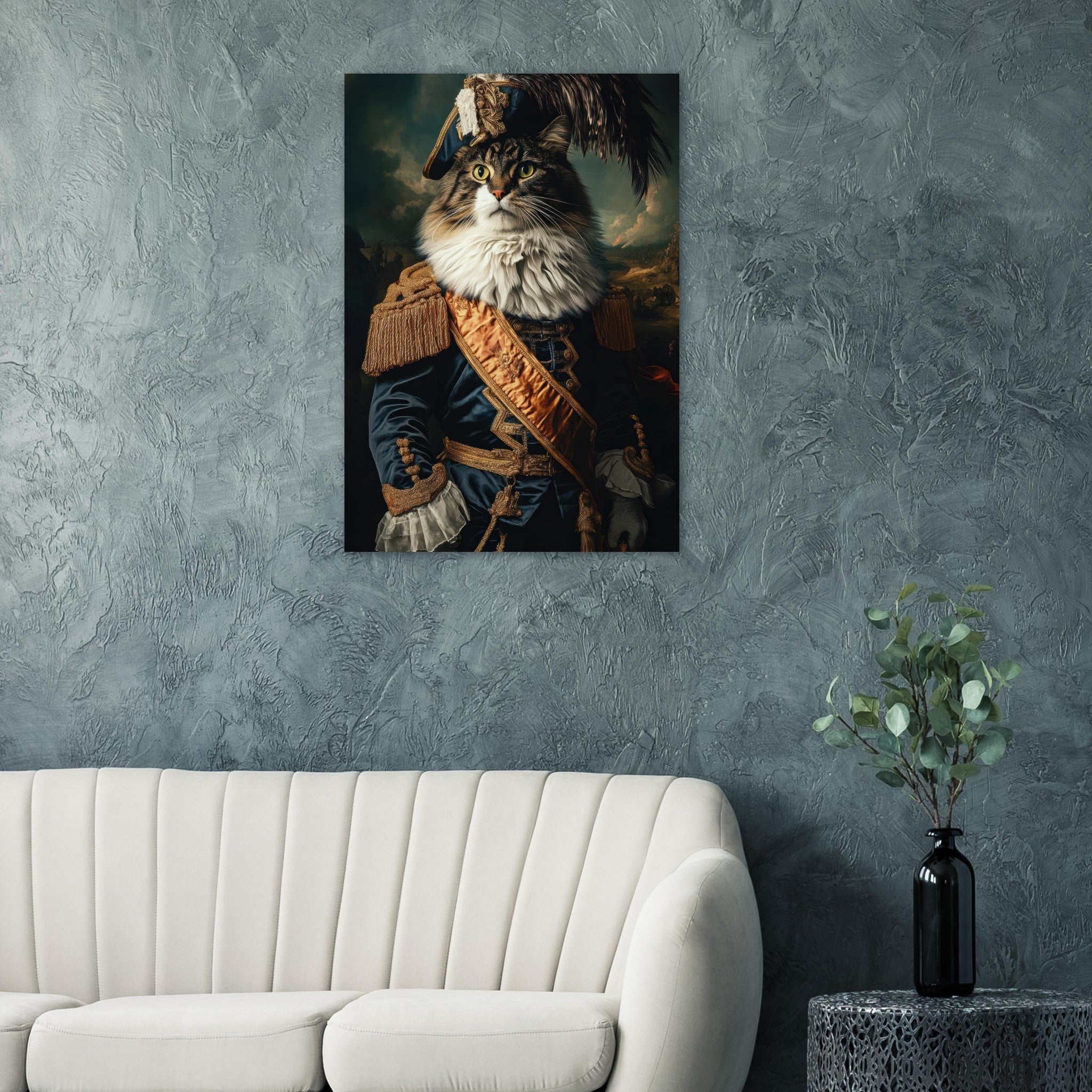 Aluminum Print Portrait - Baroque Military Commander Cat A fierce - looking 4 - Shop Ai Art WebShop - Digital Art online Store