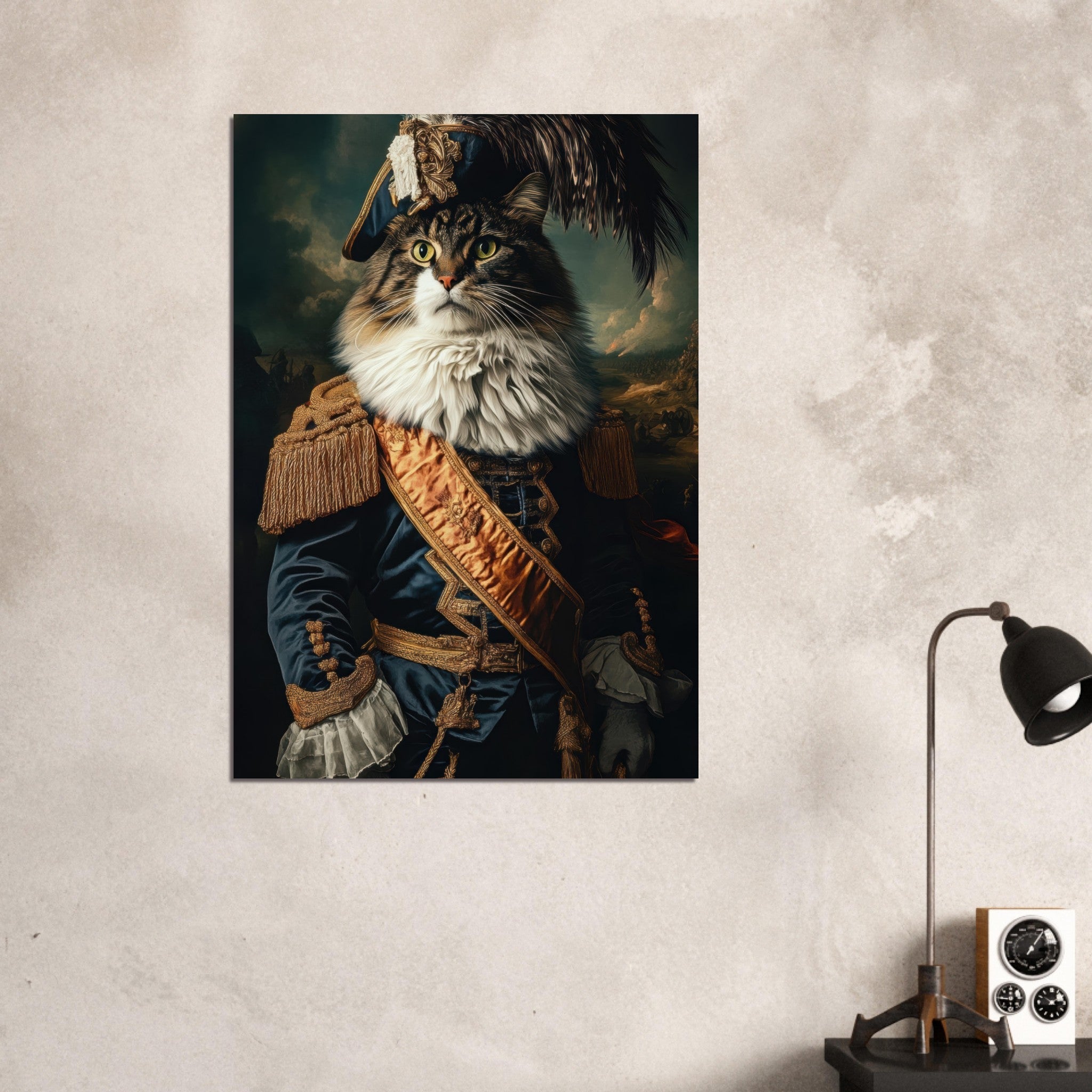 Aluminum Print Portrait - Baroque Military Commander Cat A fierce - looking 4 - Shop Ai Art WebShop - Digital Art online Store