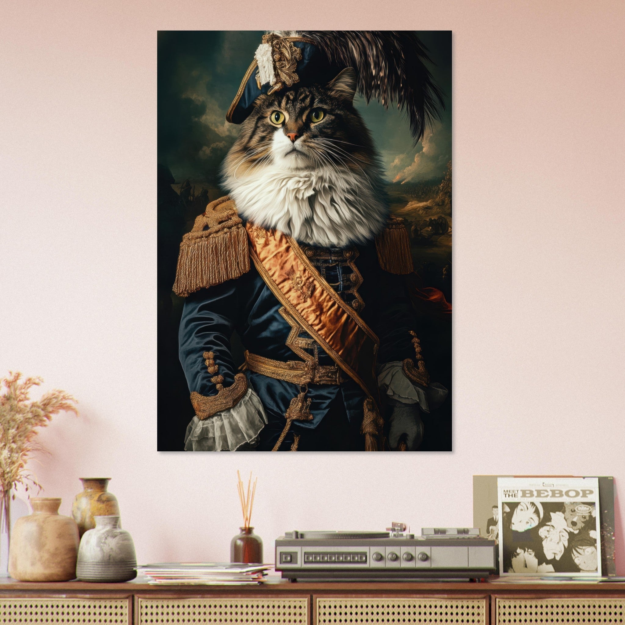 Aluminum Print Portrait - Baroque Military Commander Cat A fierce - looking 4 - Shop Ai Art WebShop - Digital Art online Store