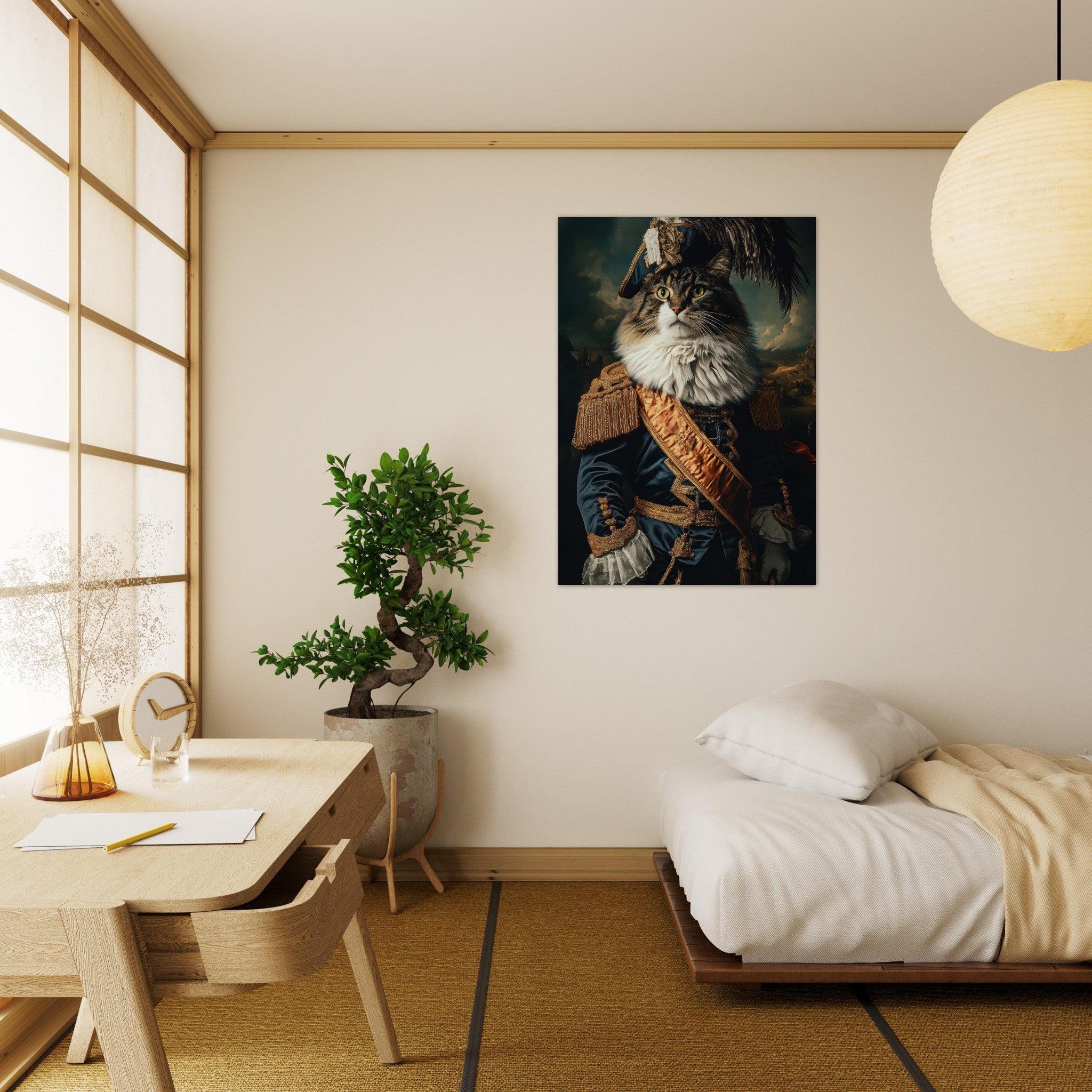 Aluminum Print Portrait - Baroque Military Commander Cat A fierce - looking 4 - Shop Ai Art WebShop - Digital Art online Store