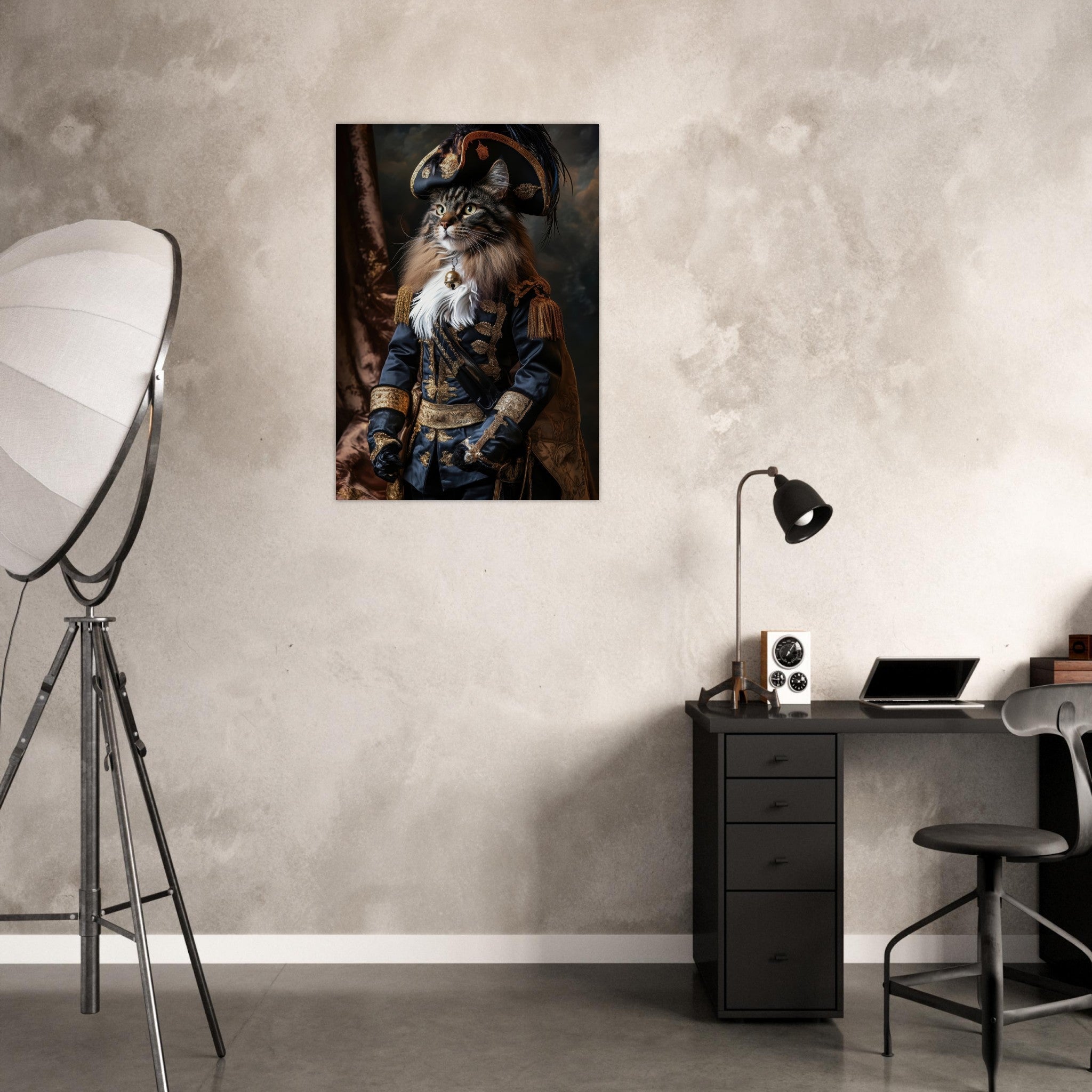 Aluminum Print Portrait - Baroque Military Commander Cat A fierce - looking - Shop Ai Art WebShop - Digital Art online Store