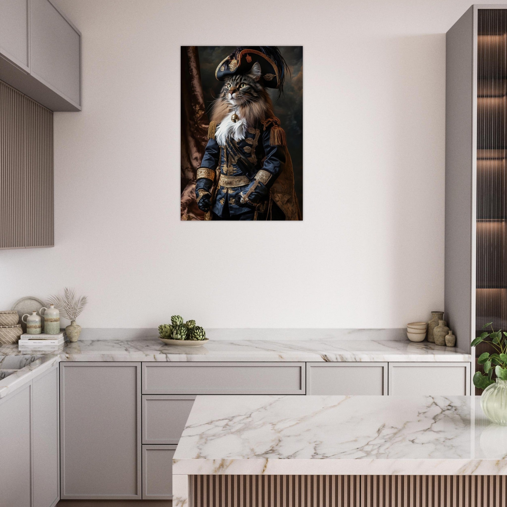 Aluminum Print Portrait - Baroque Military Commander Cat A fierce - looking - Shop Ai Art WebShop - Digital Art online Store