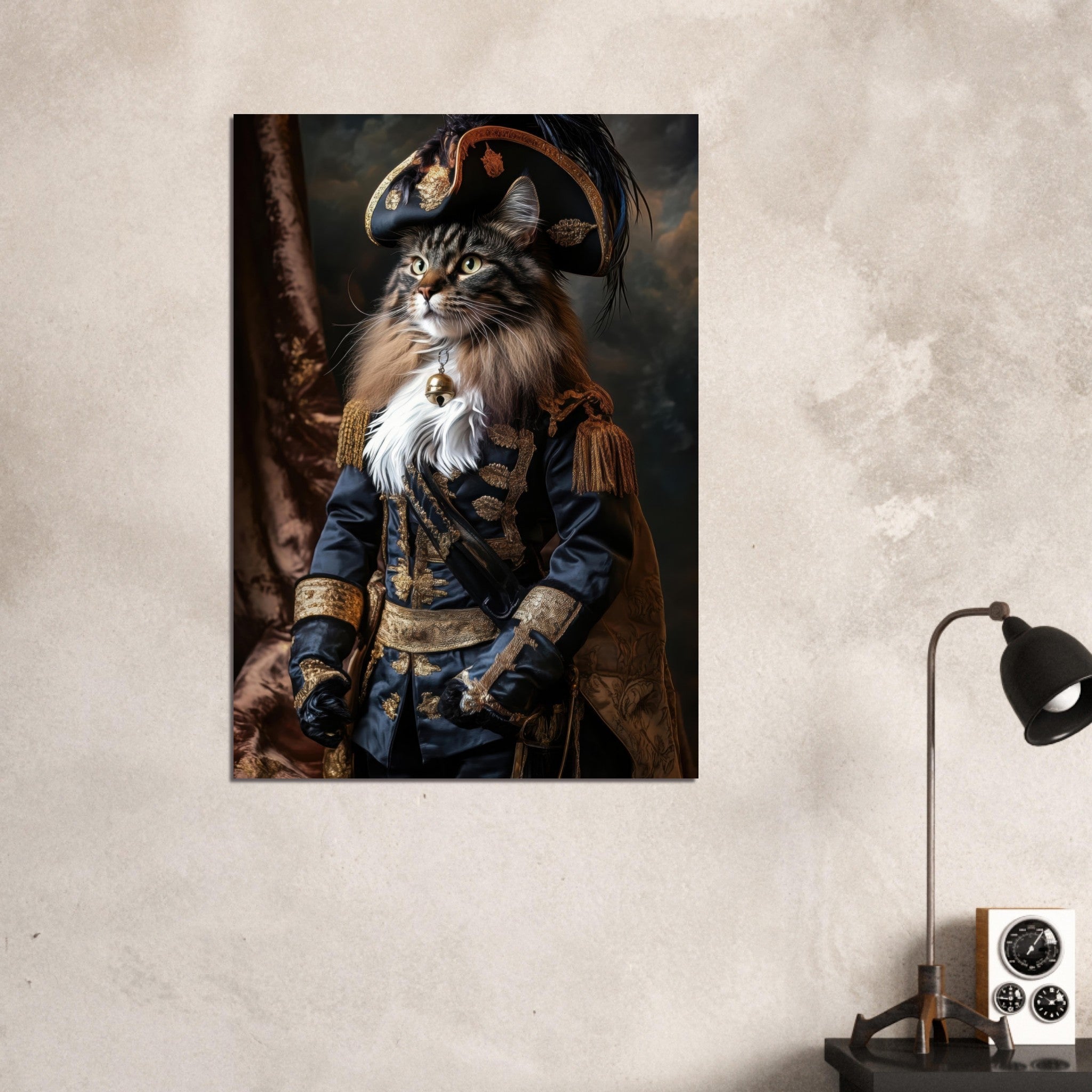 Aluminum Print Portrait - Baroque Military Commander Cat A fierce - looking - Shop Ai Art WebShop - Digital Art online Store