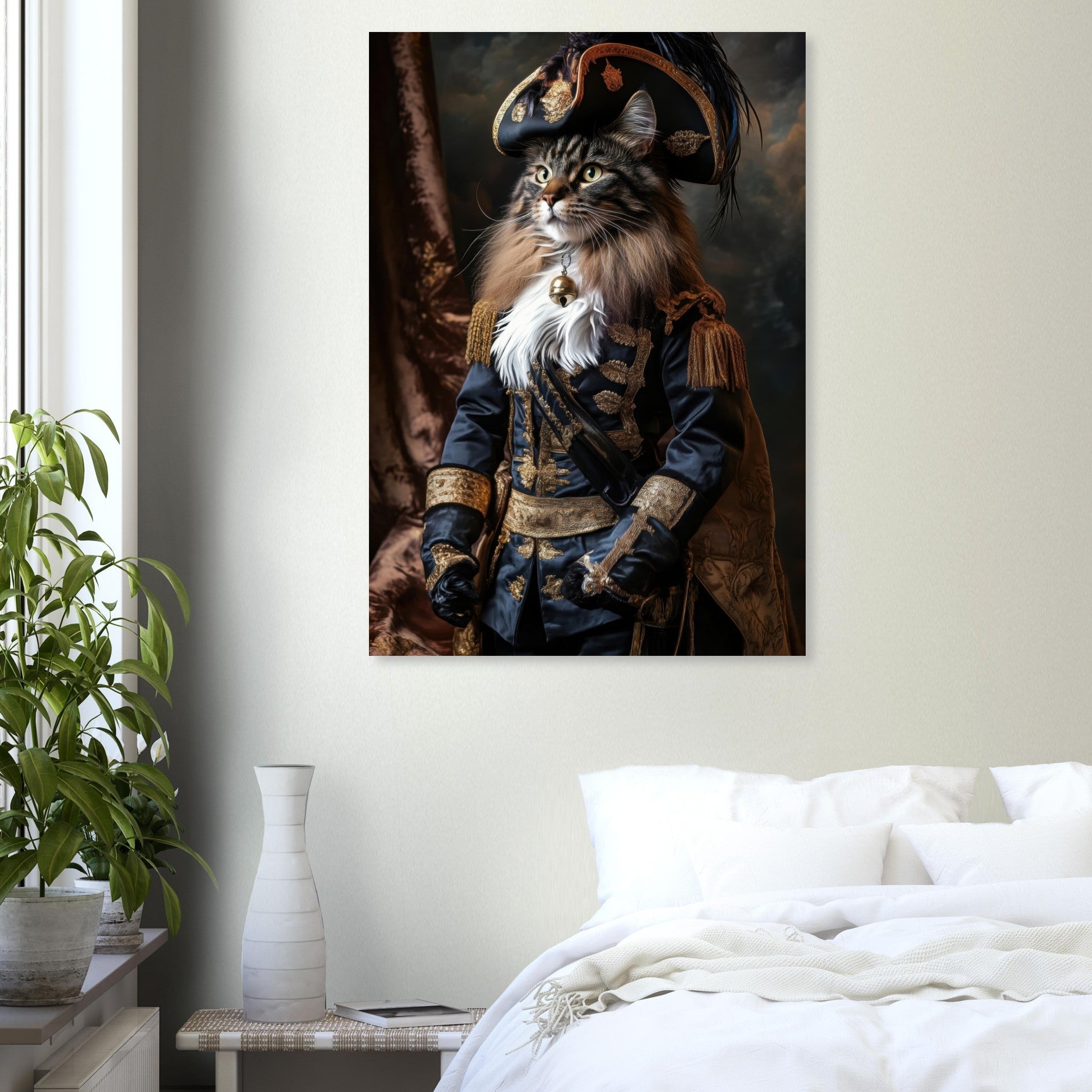 Aluminum Print Portrait - Baroque Military Commander Cat A fierce - looking - Shop Ai Art WebShop - Digital Art online Store