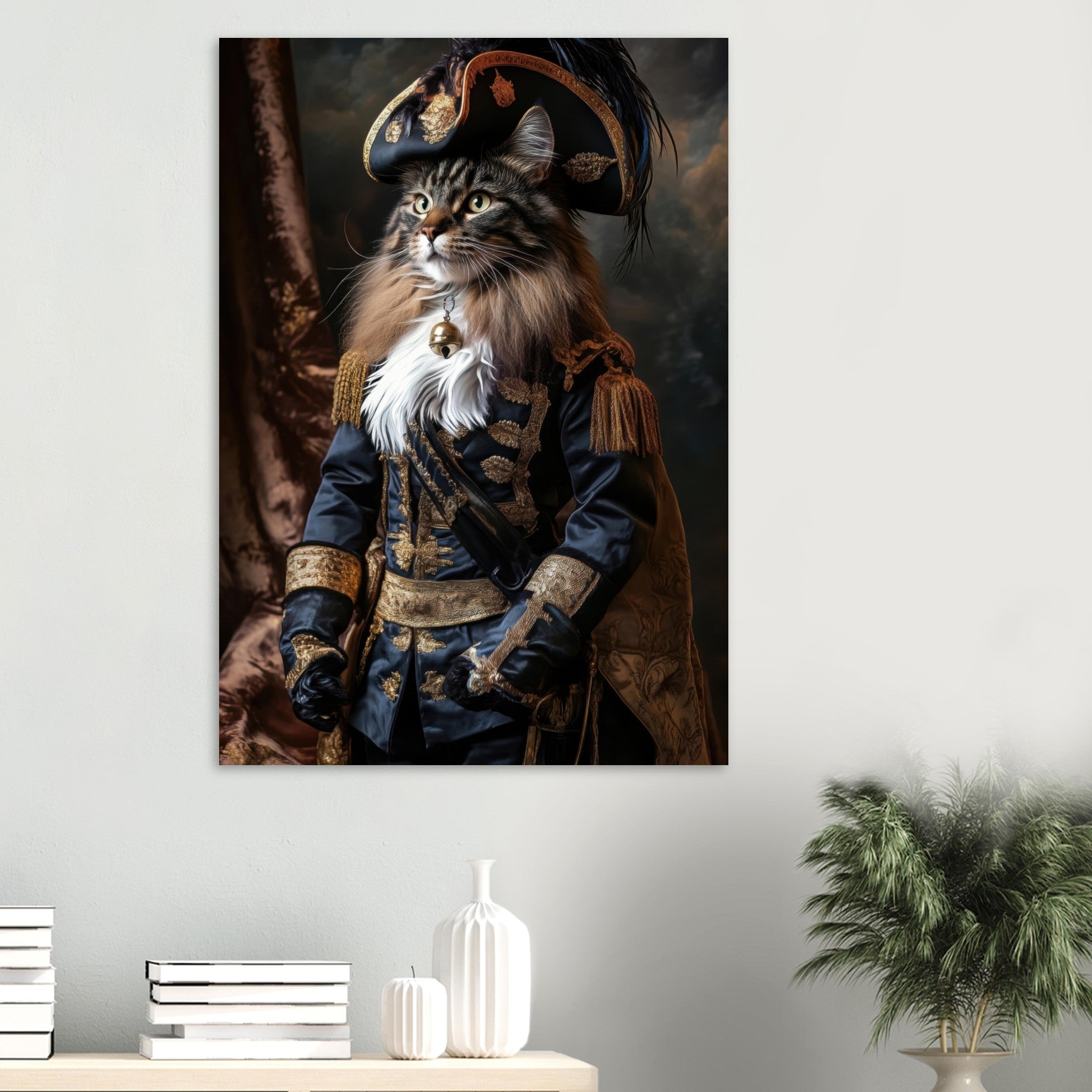 Aluminum Print Portrait - Baroque Military Commander Cat A fierce - looking - Shop Ai Art WebShop - Digital Art online Store