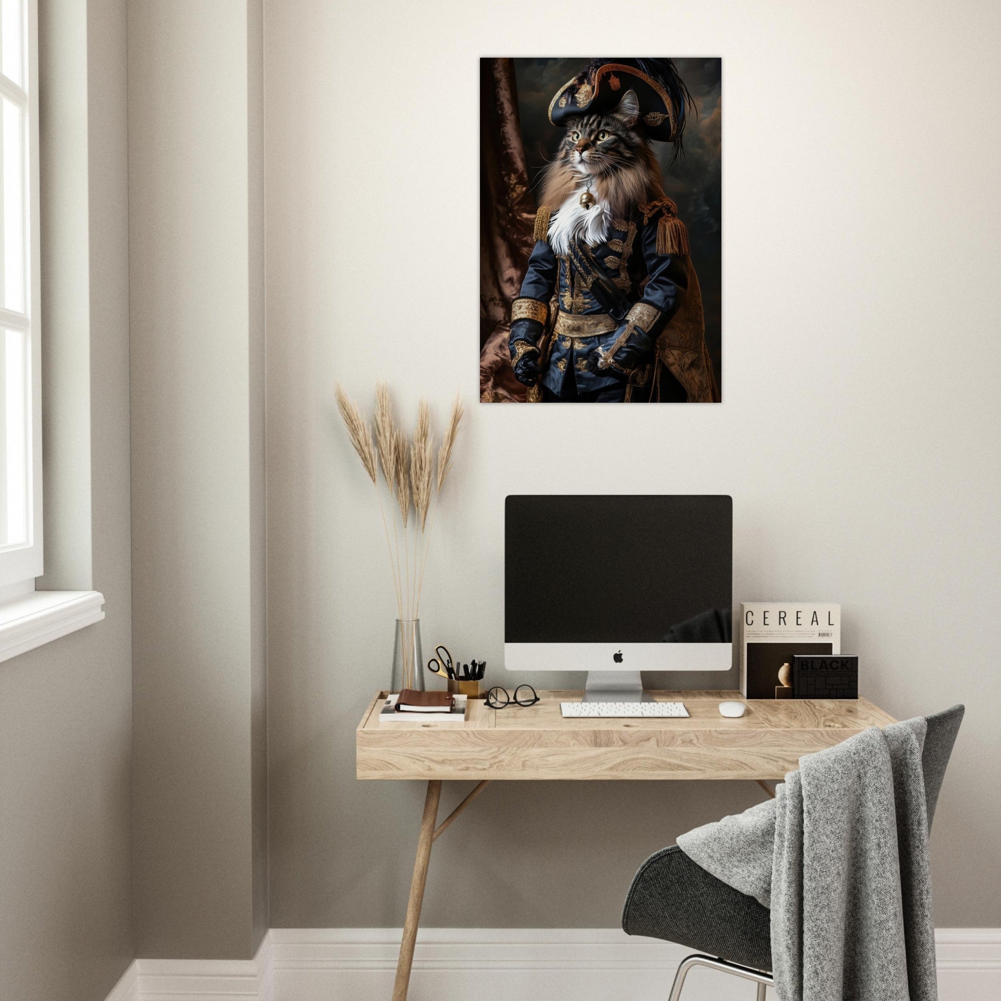 Aluminum Print Portrait - Baroque Military Commander Cat A fierce - looking - Shop Ai Art WebShop - Digital Art online Store