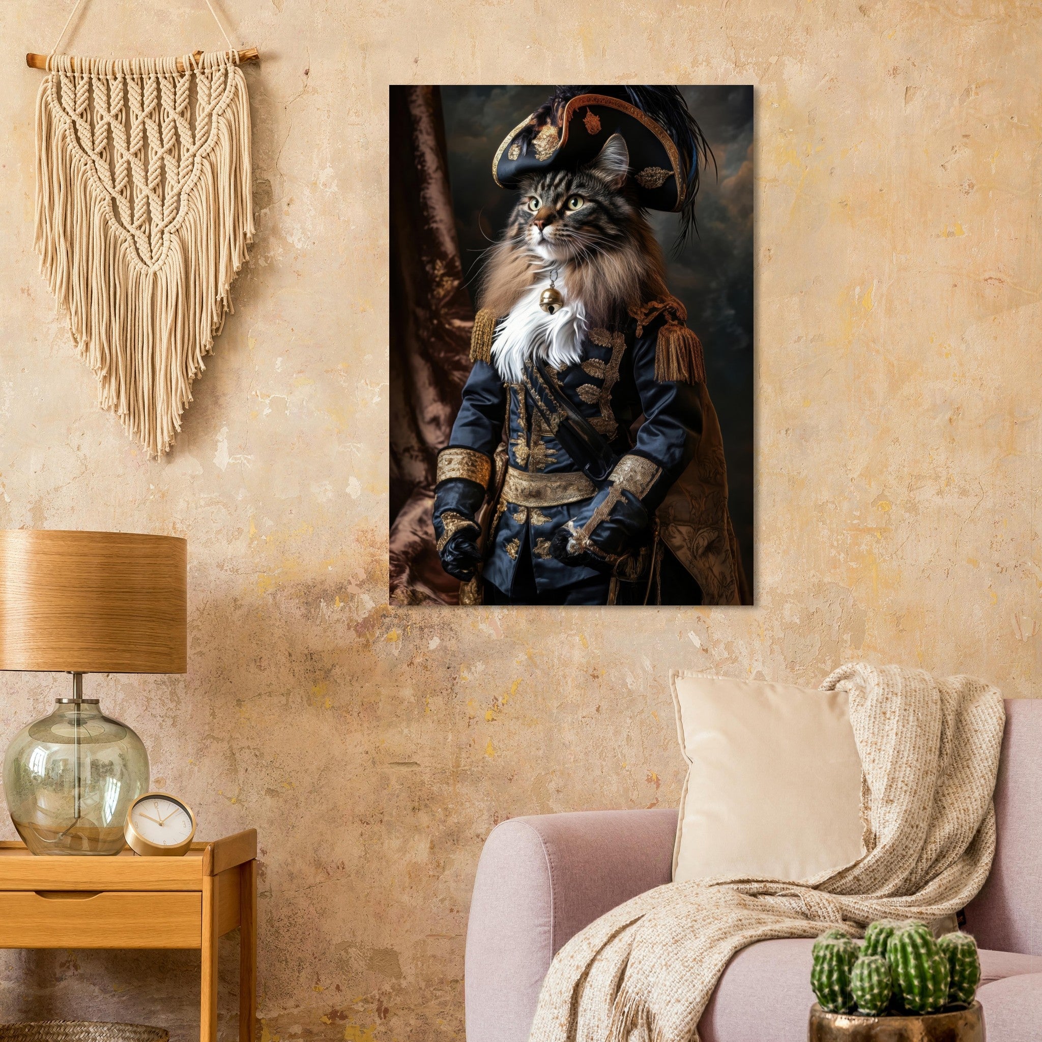 Aluminum Print Portrait - Baroque Military Commander Cat A fierce - looking - Shop Ai Art WebShop - Digital Art online Store