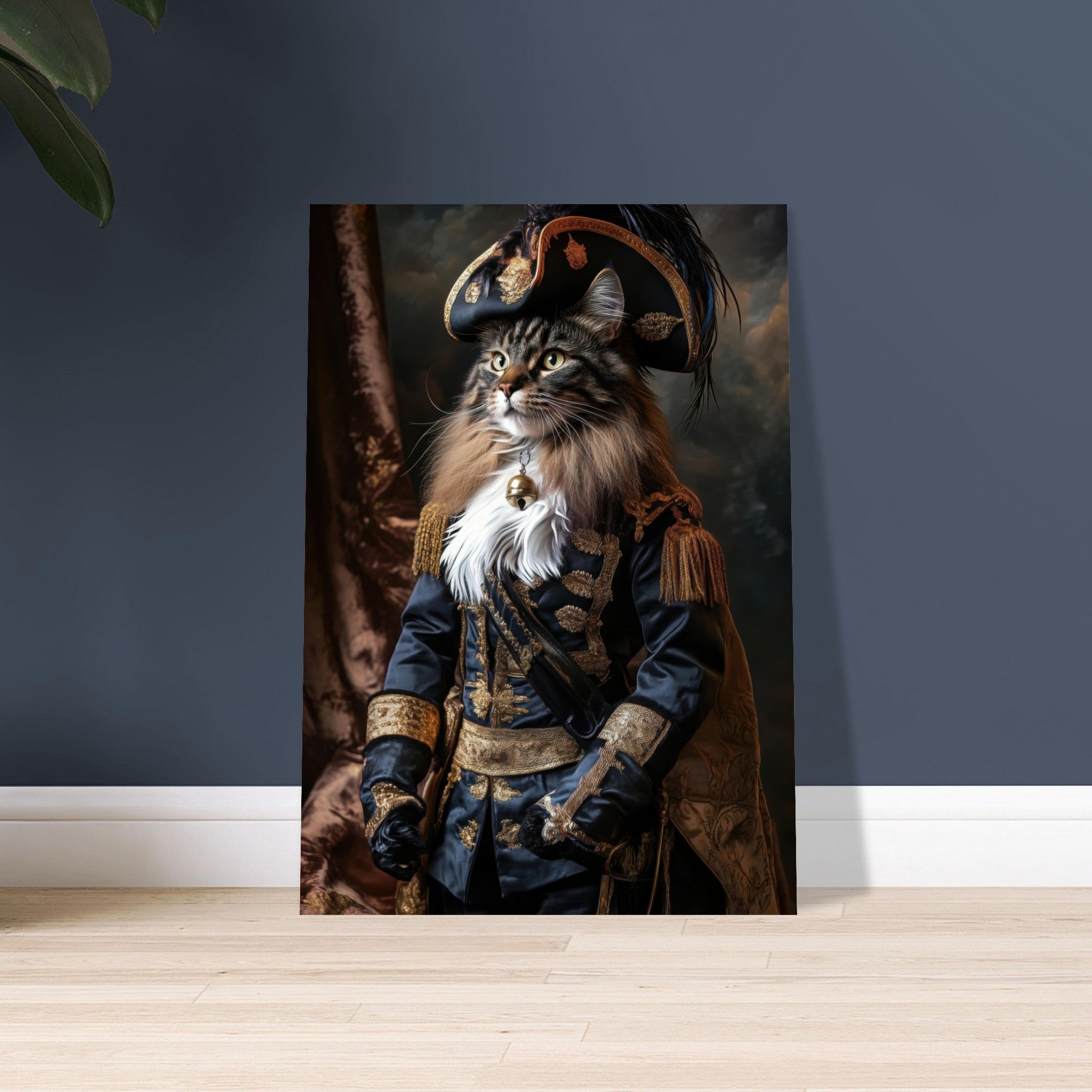 Aluminum Print Portrait - Baroque Military Commander Cat A fierce - looking - Shop Ai Art WebShop - Digital Art online Store