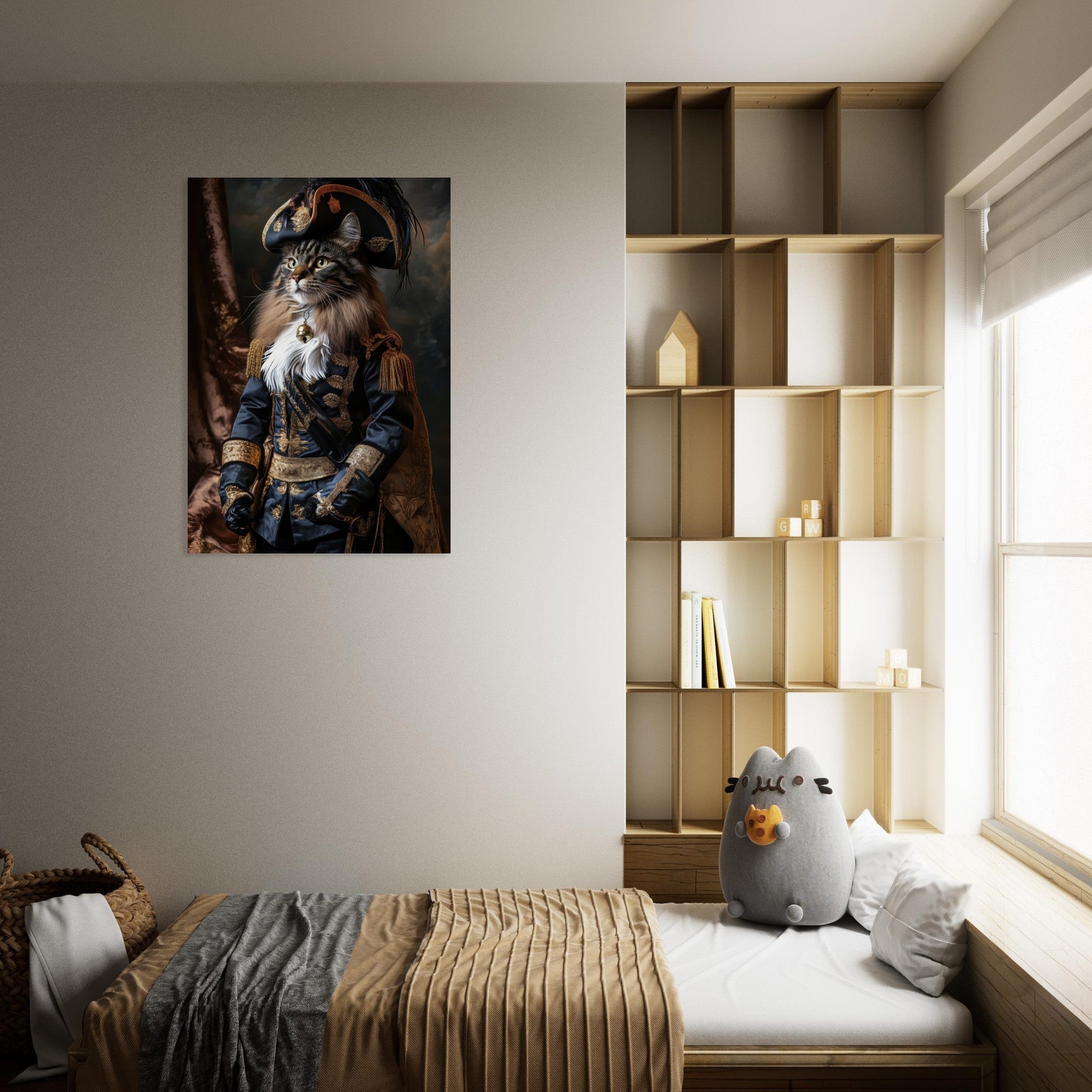 Aluminum Print Portrait - Baroque Military Commander Cat A fierce - looking - Shop Ai Art WebShop - Digital Art online Store