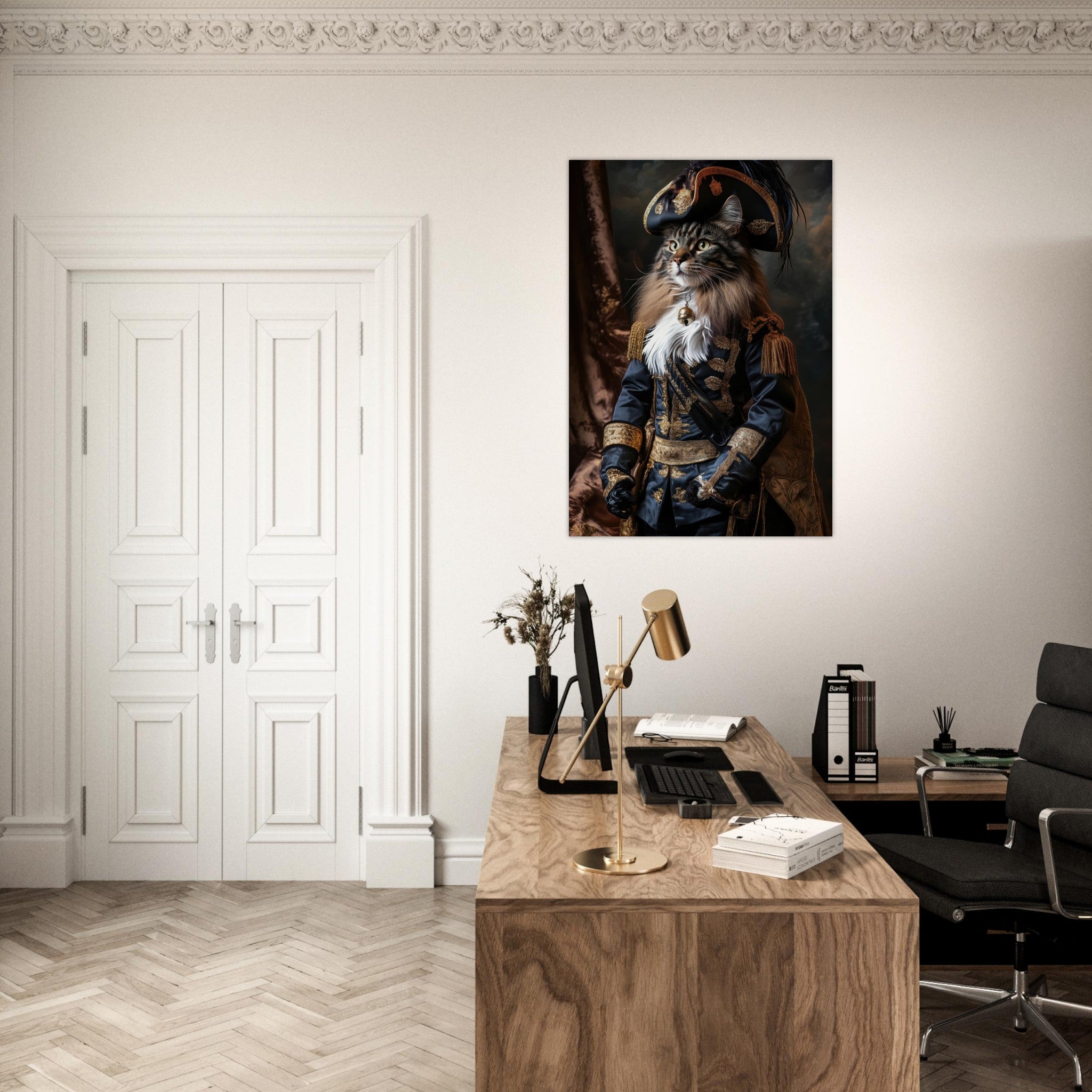 Aluminum Print Portrait - Baroque Military Commander Cat A fierce - looking - Shop Ai Art WebShop - Digital Art online Store
