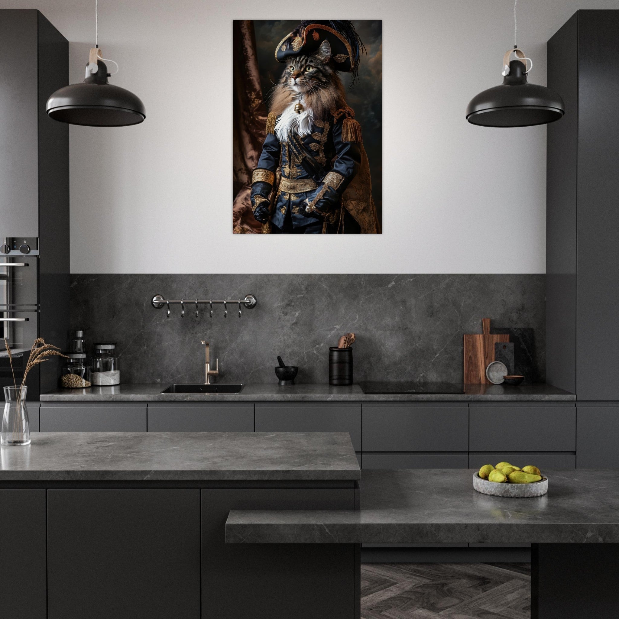Aluminum Print Portrait - Baroque Military Commander Cat A fierce - looking - Shop Ai Art WebShop - Digital Art online Store