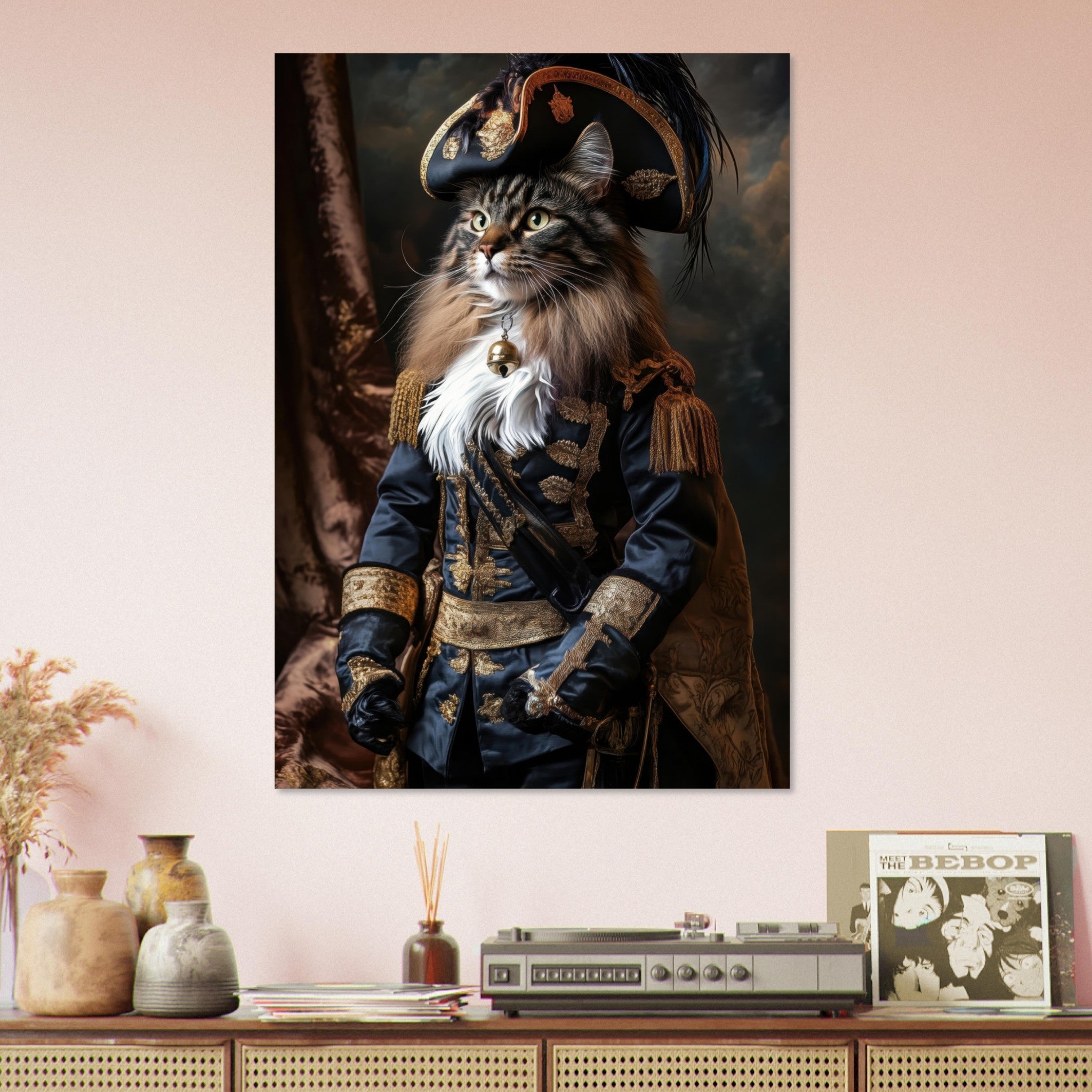 Aluminum Print Portrait - Baroque Military Commander Cat A fierce - looking - Shop Ai Art WebShop - Digital Art online Store