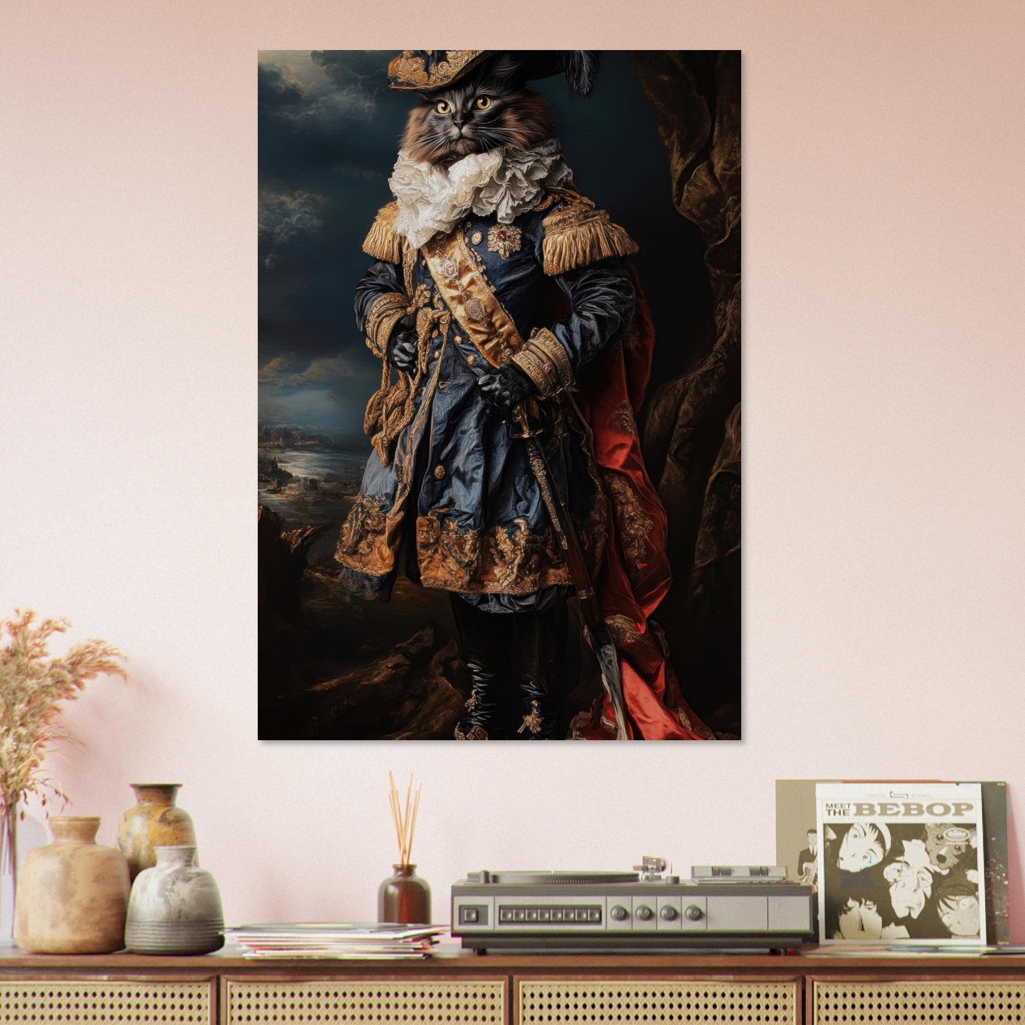 Aluminum Print Portrait - Baroque Military Commander Cat A fierce - looking 8 - Shop Ai Art WebShop - Digital Art online Store