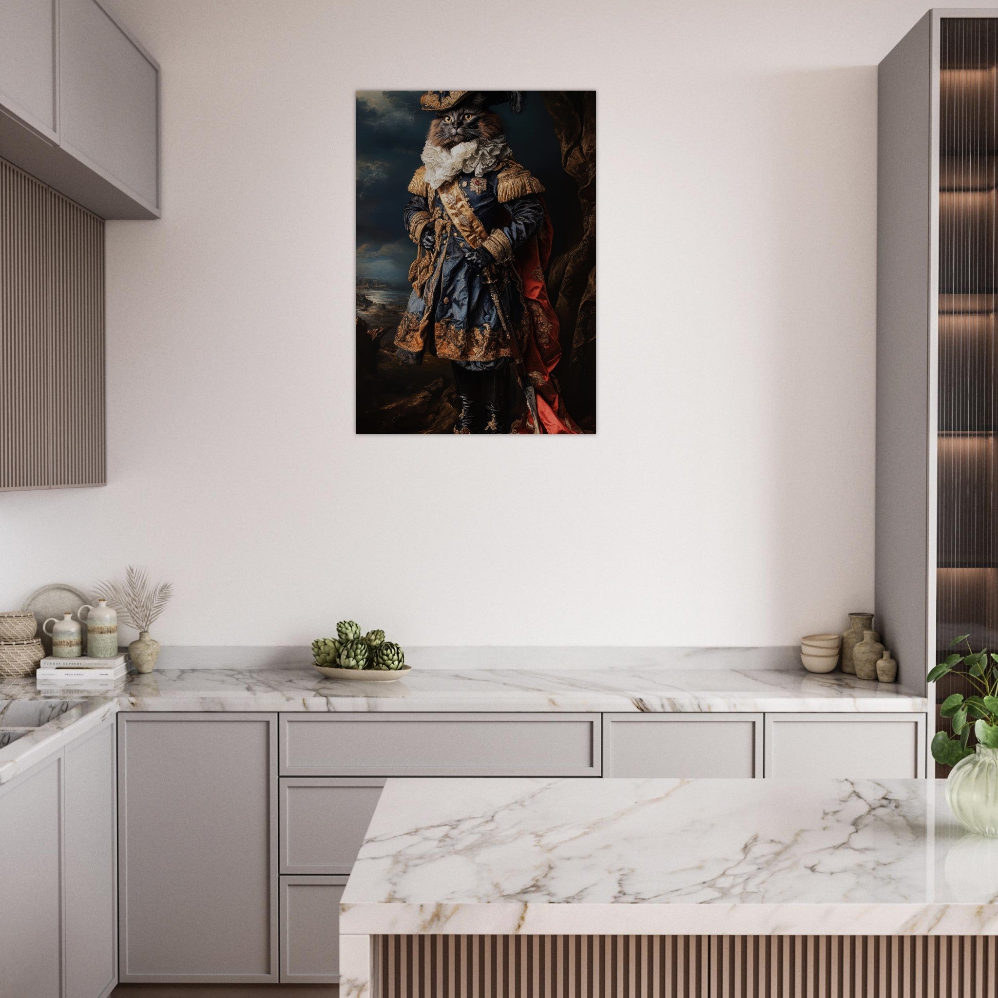 Aluminum Print Portrait - Baroque Military Commander Cat A fierce - looking 8 - Shop Ai Art WebShop - Digital Art online Store