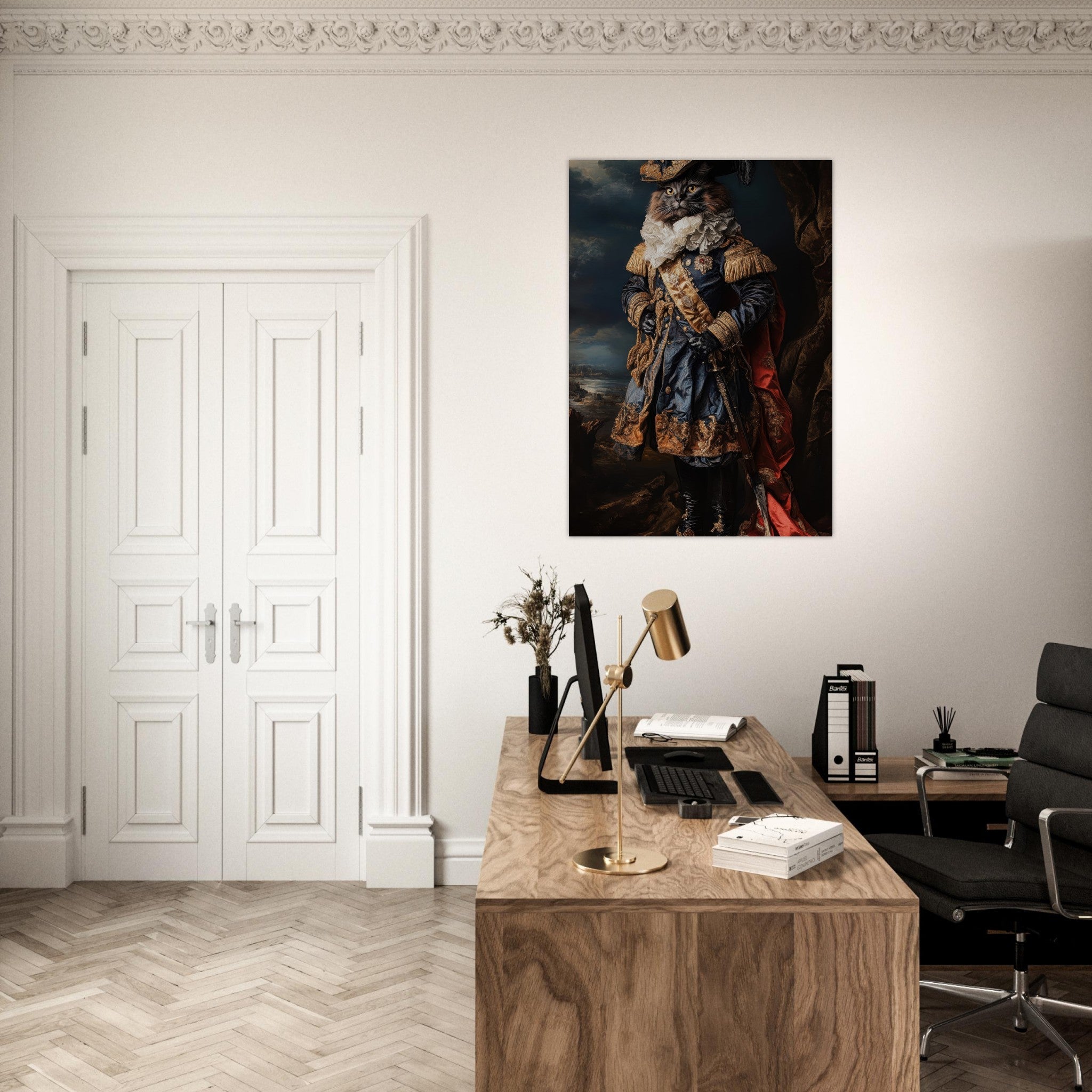 Aluminum Print Portrait - Baroque Military Commander Cat A fierce - looking 8 - Shop Ai Art WebShop - Digital Art online Store