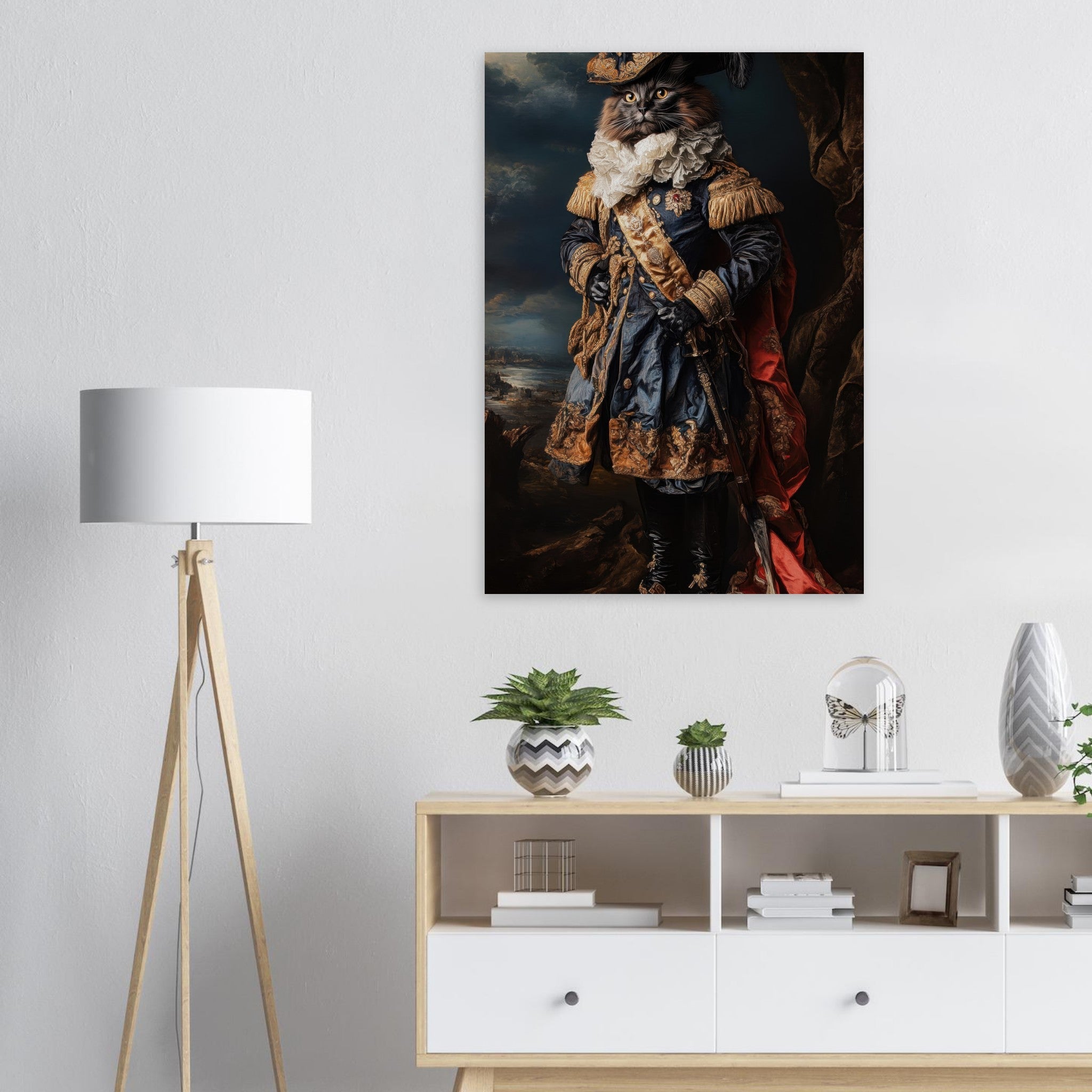 Aluminum Print Portrait - Baroque Military Commander Cat A fierce - looking 8 - Shop Ai Art WebShop - Digital Art online Store