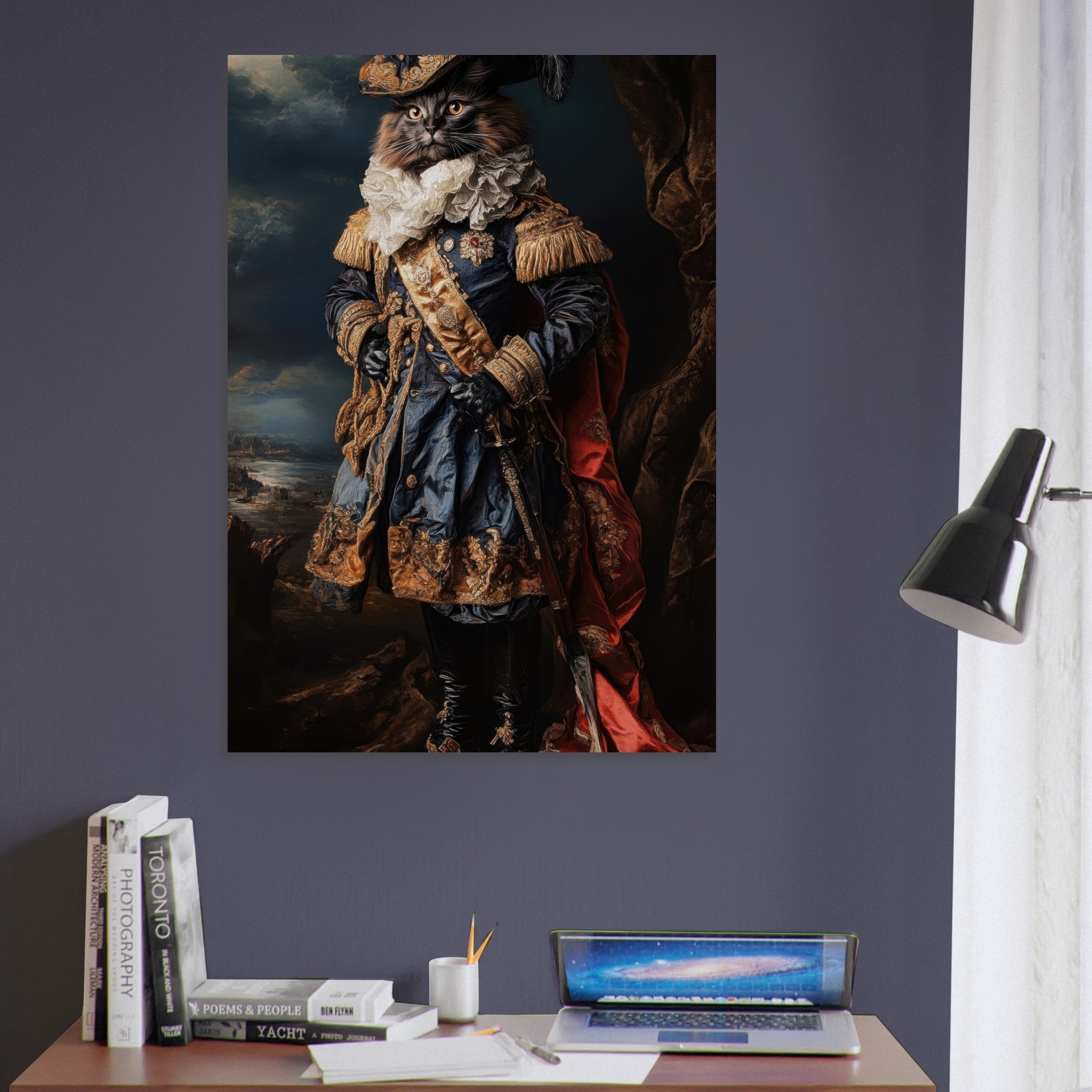 Aluminum Print Portrait - Baroque Military Commander Cat A fierce - looking 8 - Shop Ai Art WebShop - Digital Art online Store